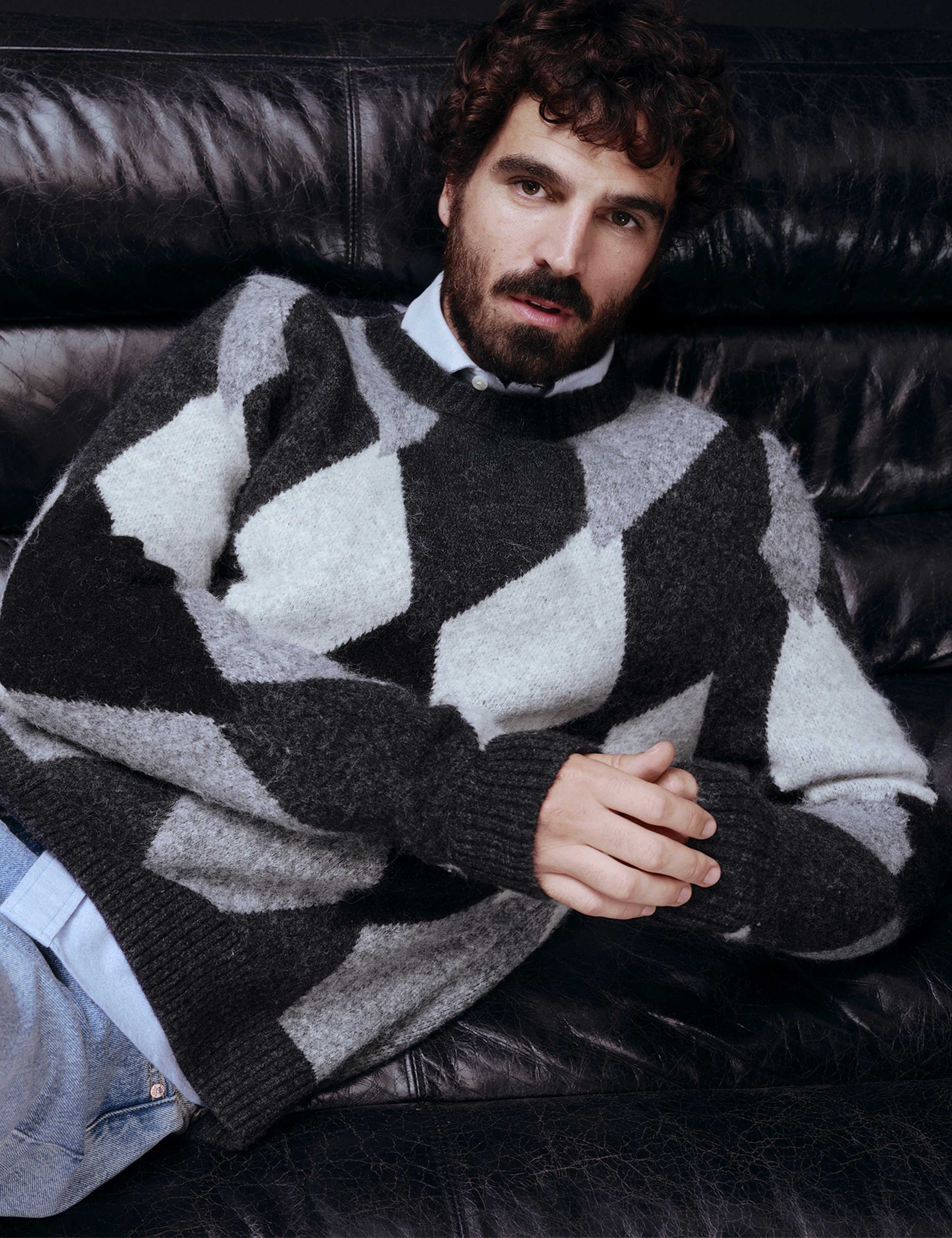 Argyle Hazy Knit Crew Neck Jumper 1 of 8