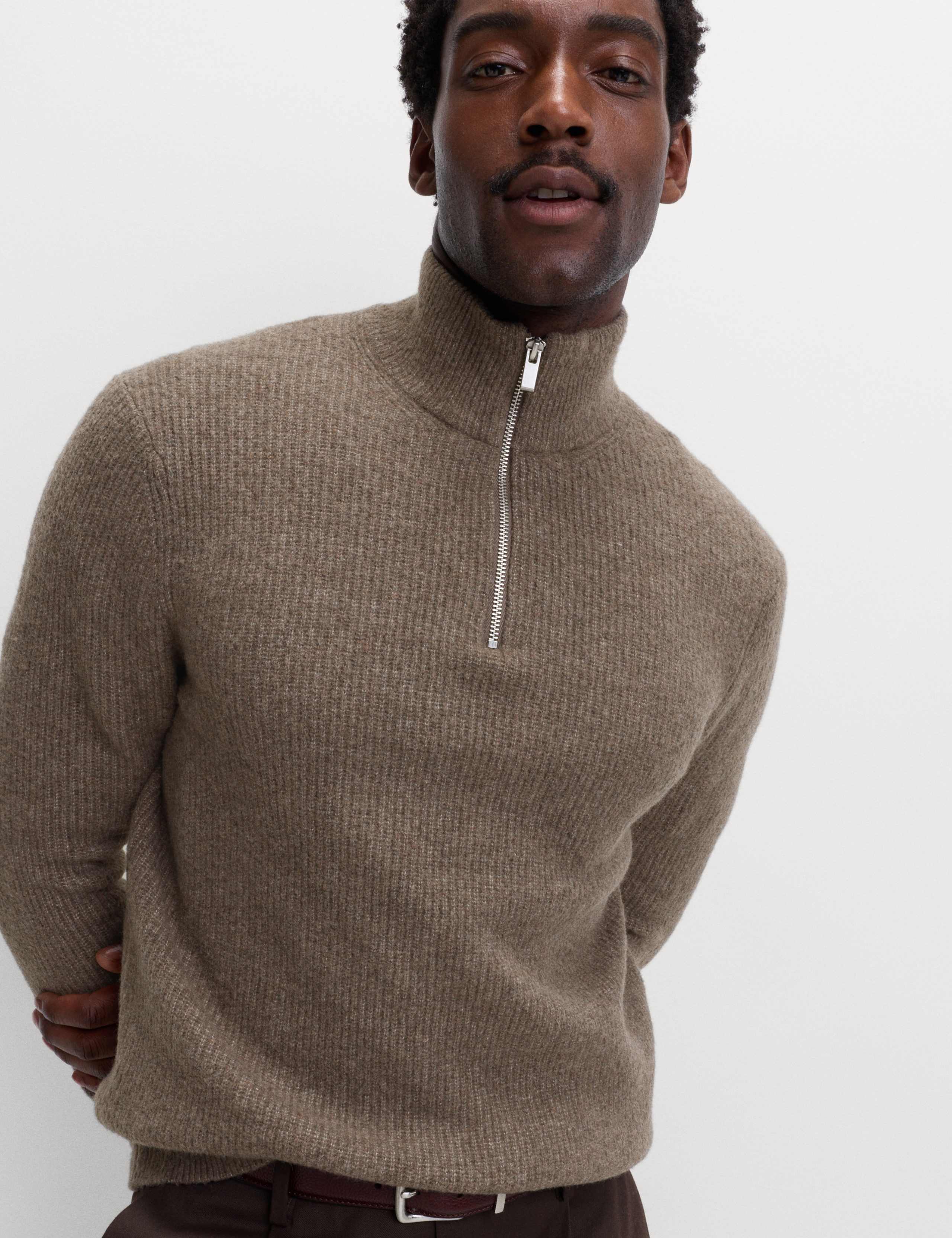 Supersoft Ribbed Half zip Jumper with Wool 1 of 6