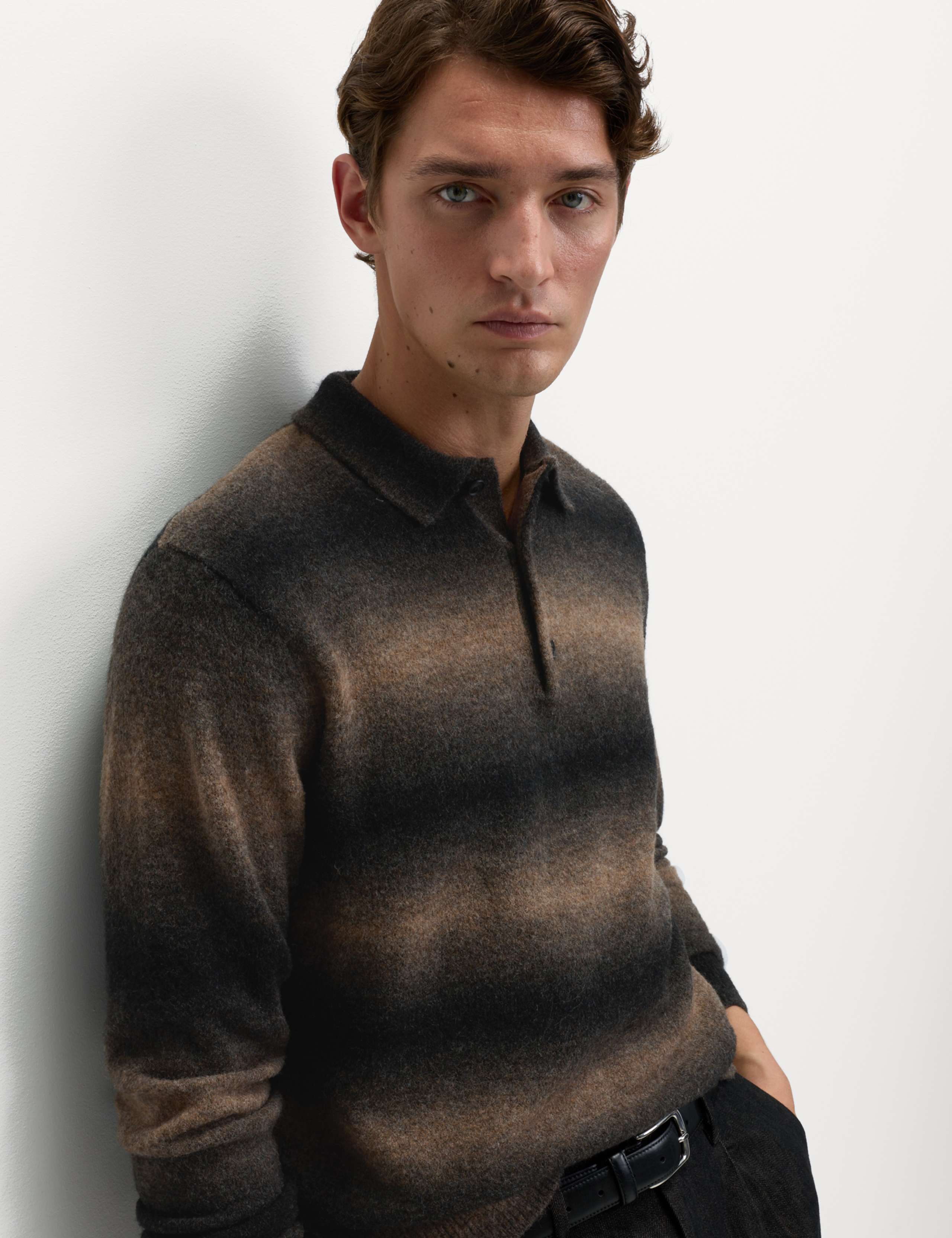 Supersoft Striped Polo Jumper with Wool 1 of 5