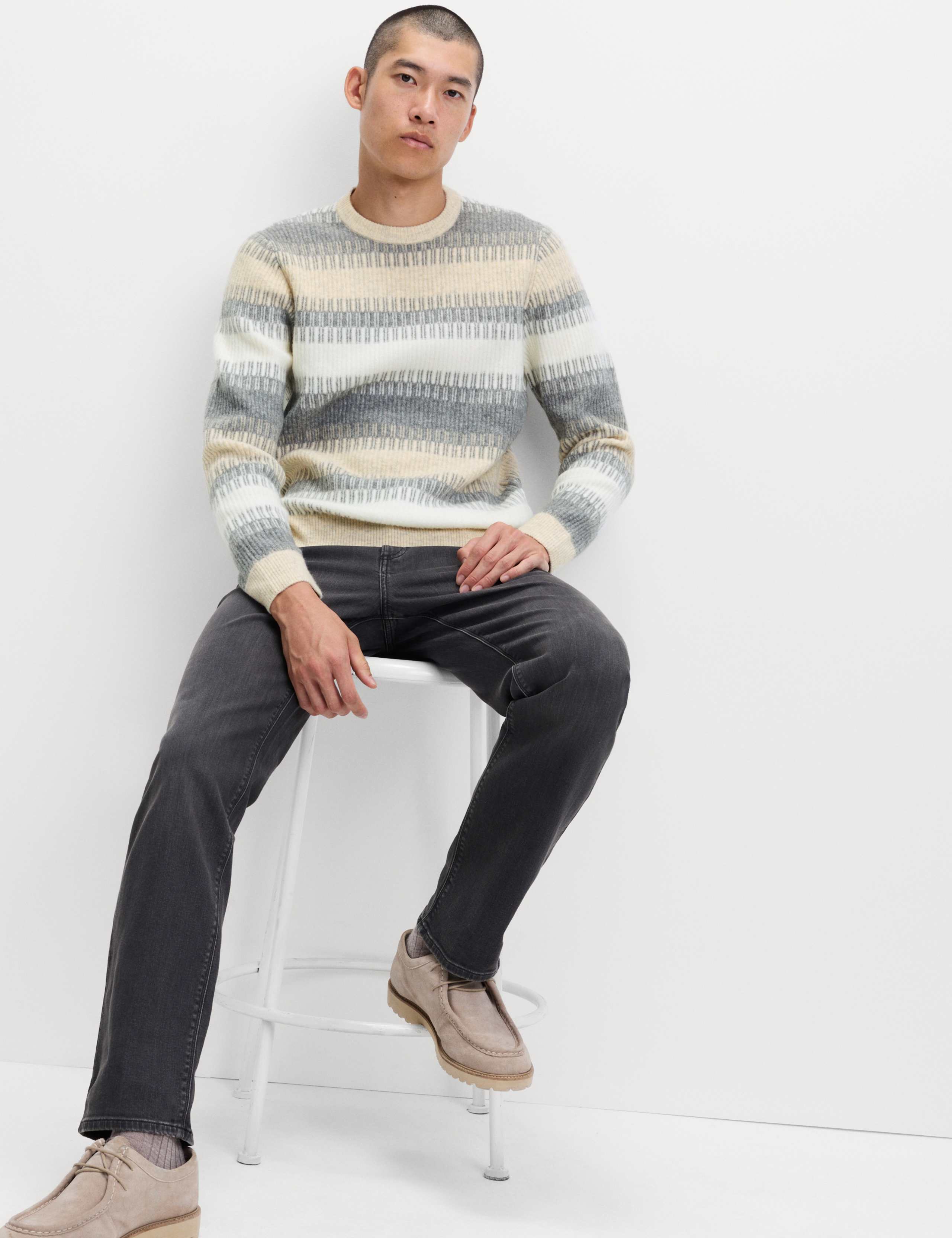 Supersoft Stripe Crew Neck Jumper with Wool 6 of 6
