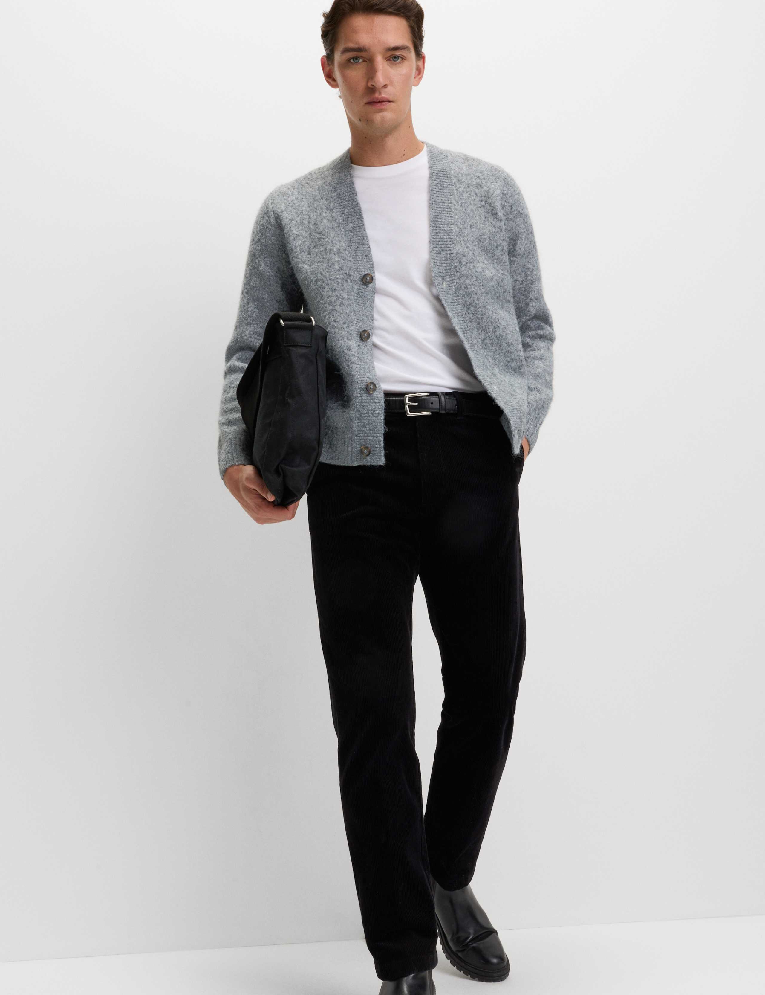 Relaxed Textured V-Neck Cardigan with Wool 4 of 5