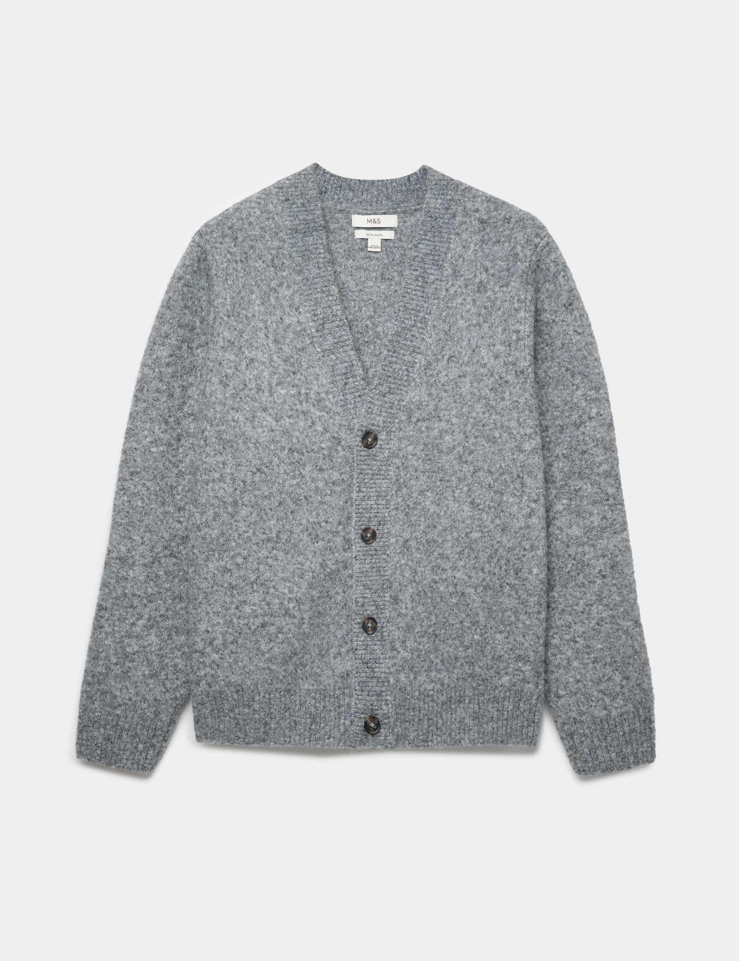 Relaxed Textured V-Neck Cardigan with Wool 2 of 5