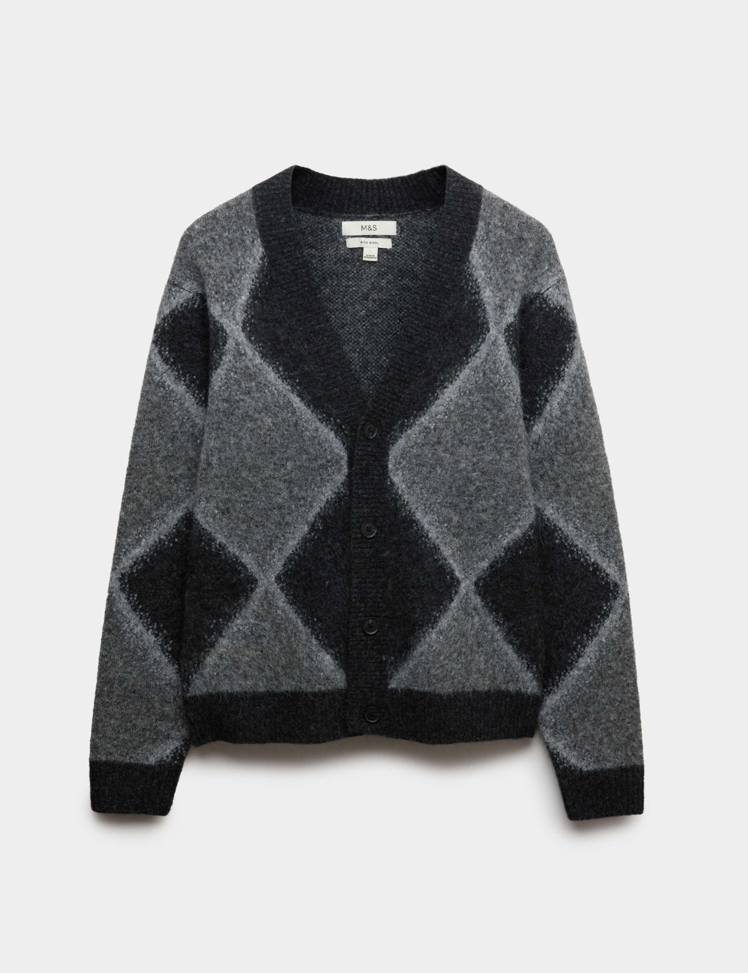 Exploded Argyle V-Neck Cardigan with Wool 2 of 4