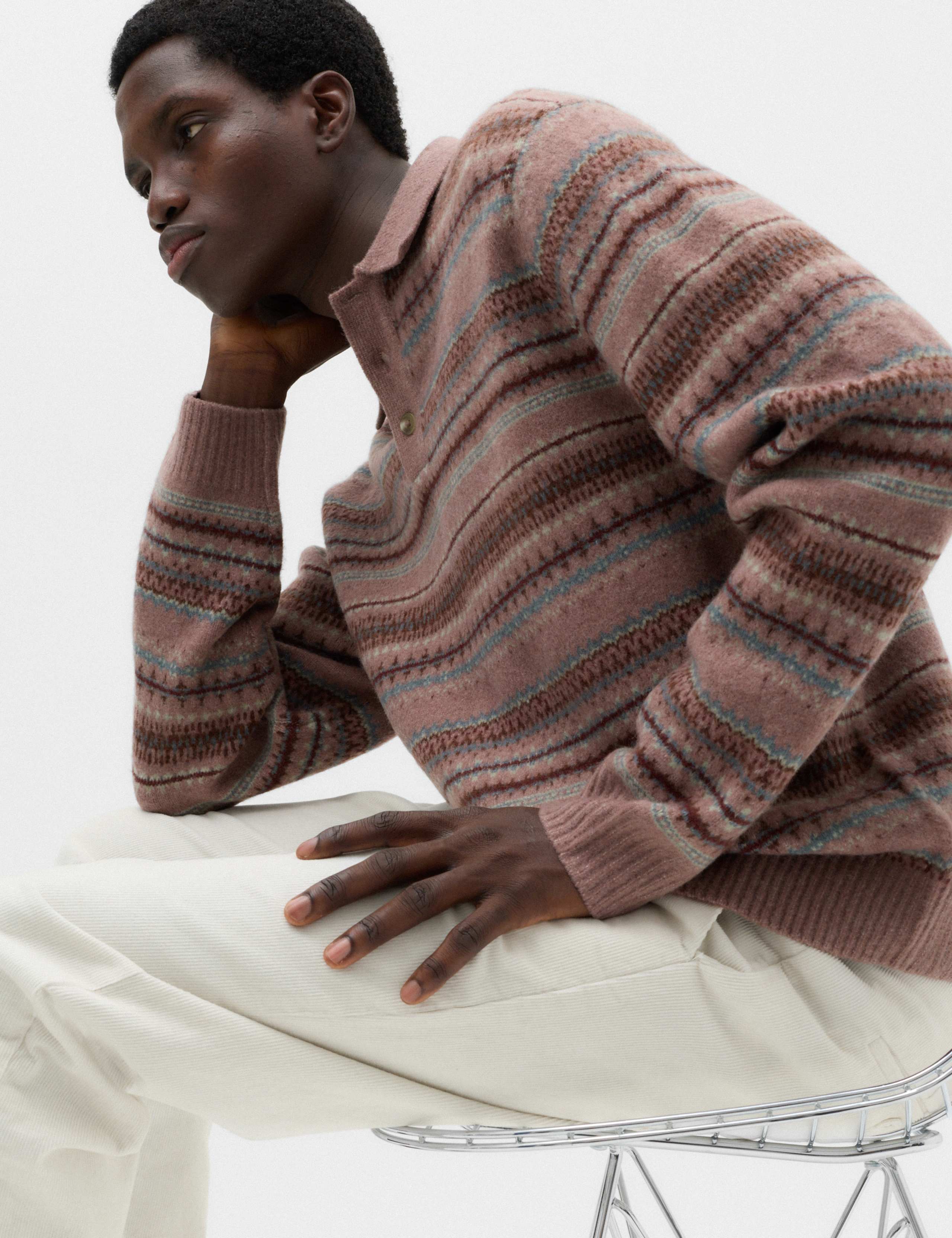 Fair Isle Knitted Polo Shirt with Wool 4 of 7