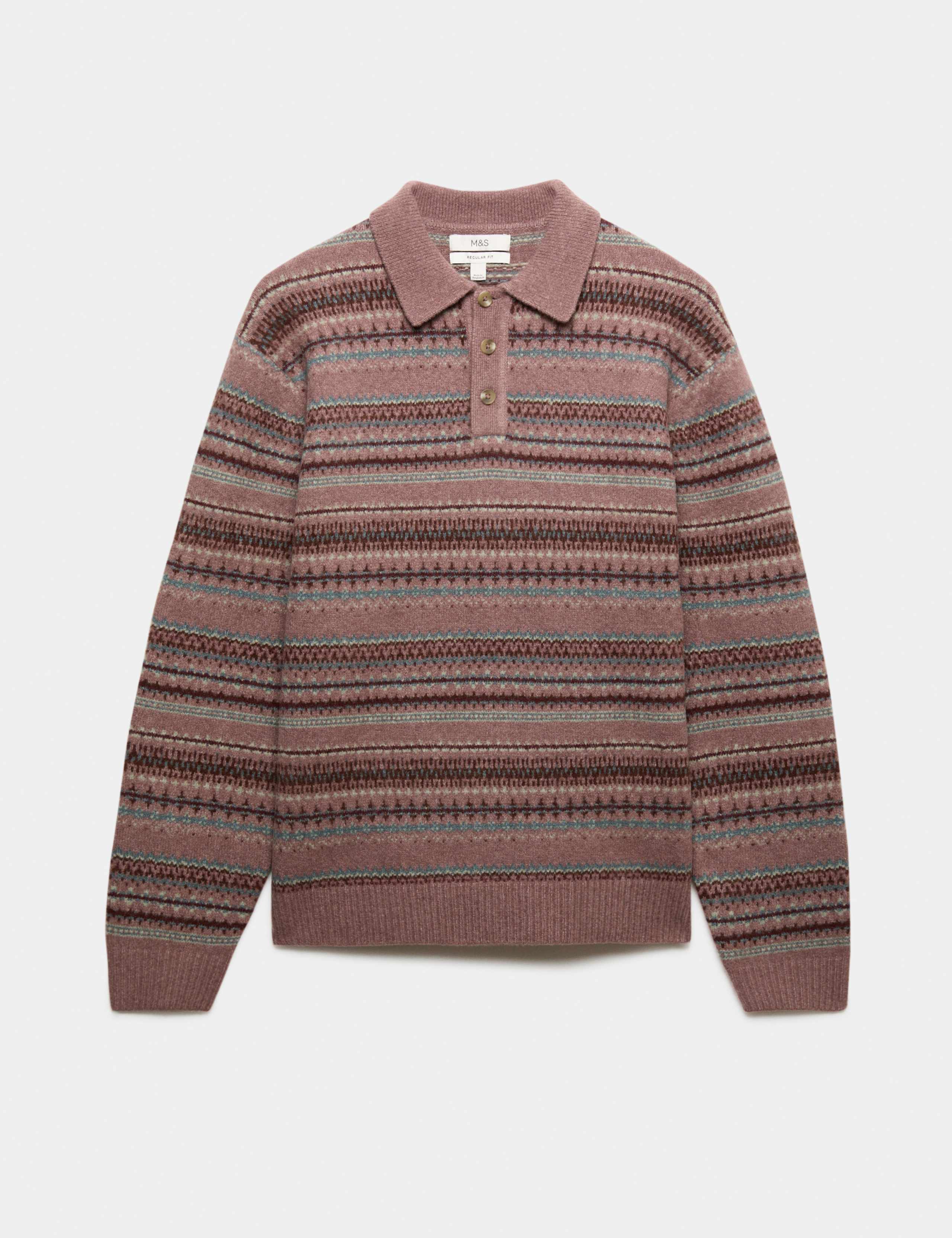 Fair Isle Knitted Polo Shirt with Wool 2 of 7