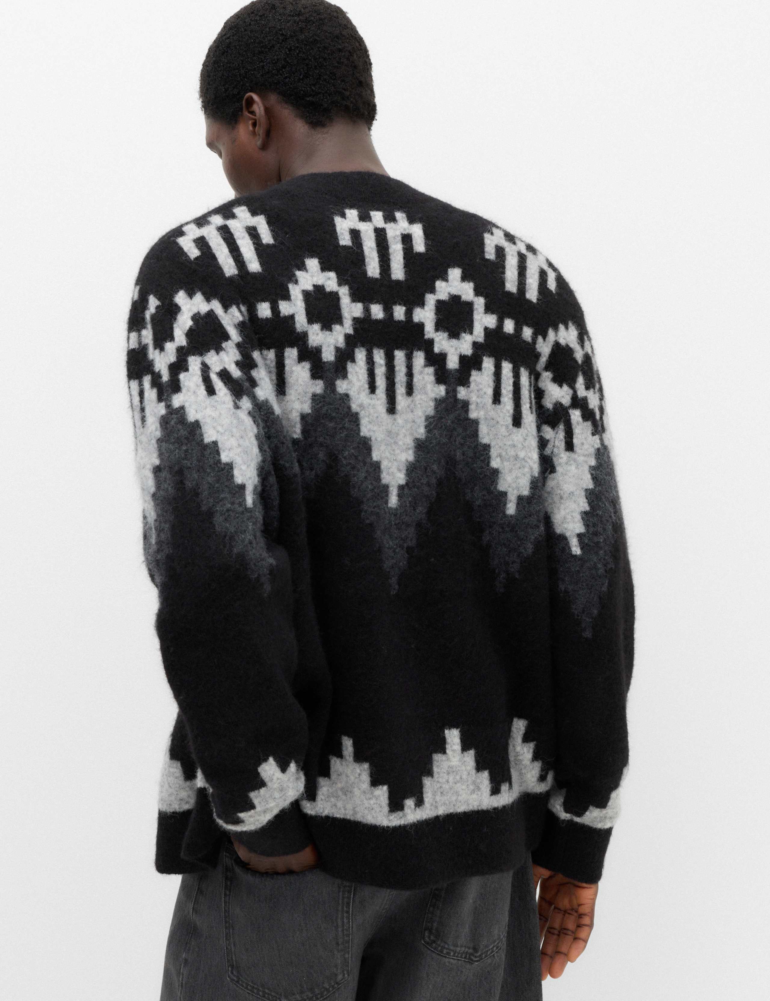 Fairisle Monochrome V Neck Knitted Cardigan 4 of 5