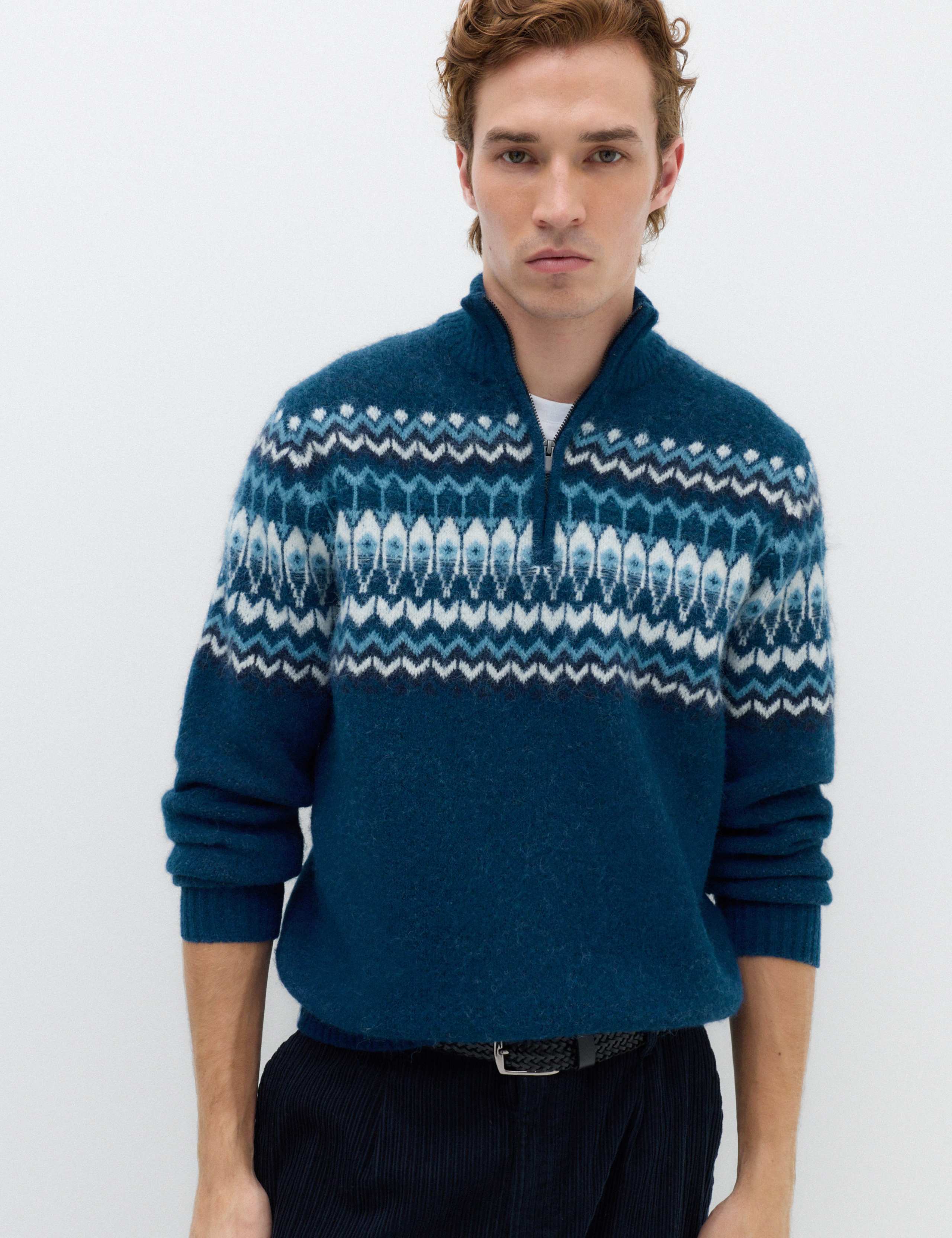 Fair Isle Half Zip Jumper with Wool 1 of 7