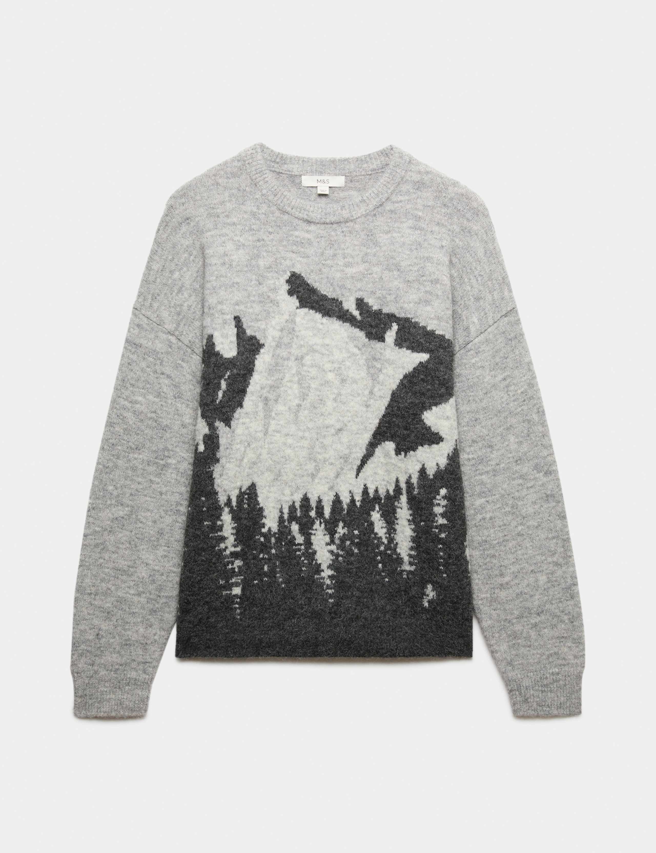 Mountain Scene Crew Neck Jumper with Wool 2 of 7
