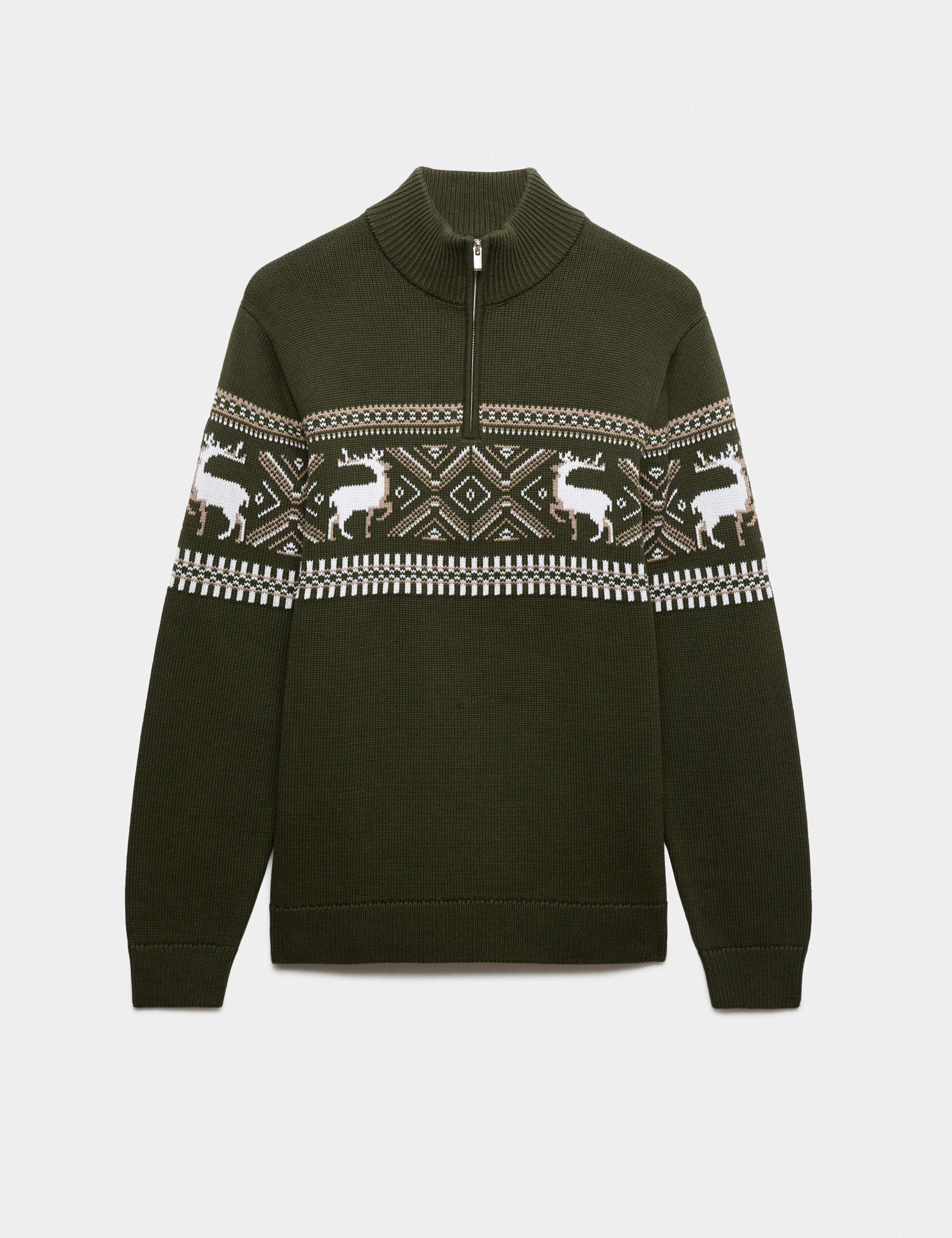 Pure Cotton Fair Isle Half Zip Jumper 2 of 4