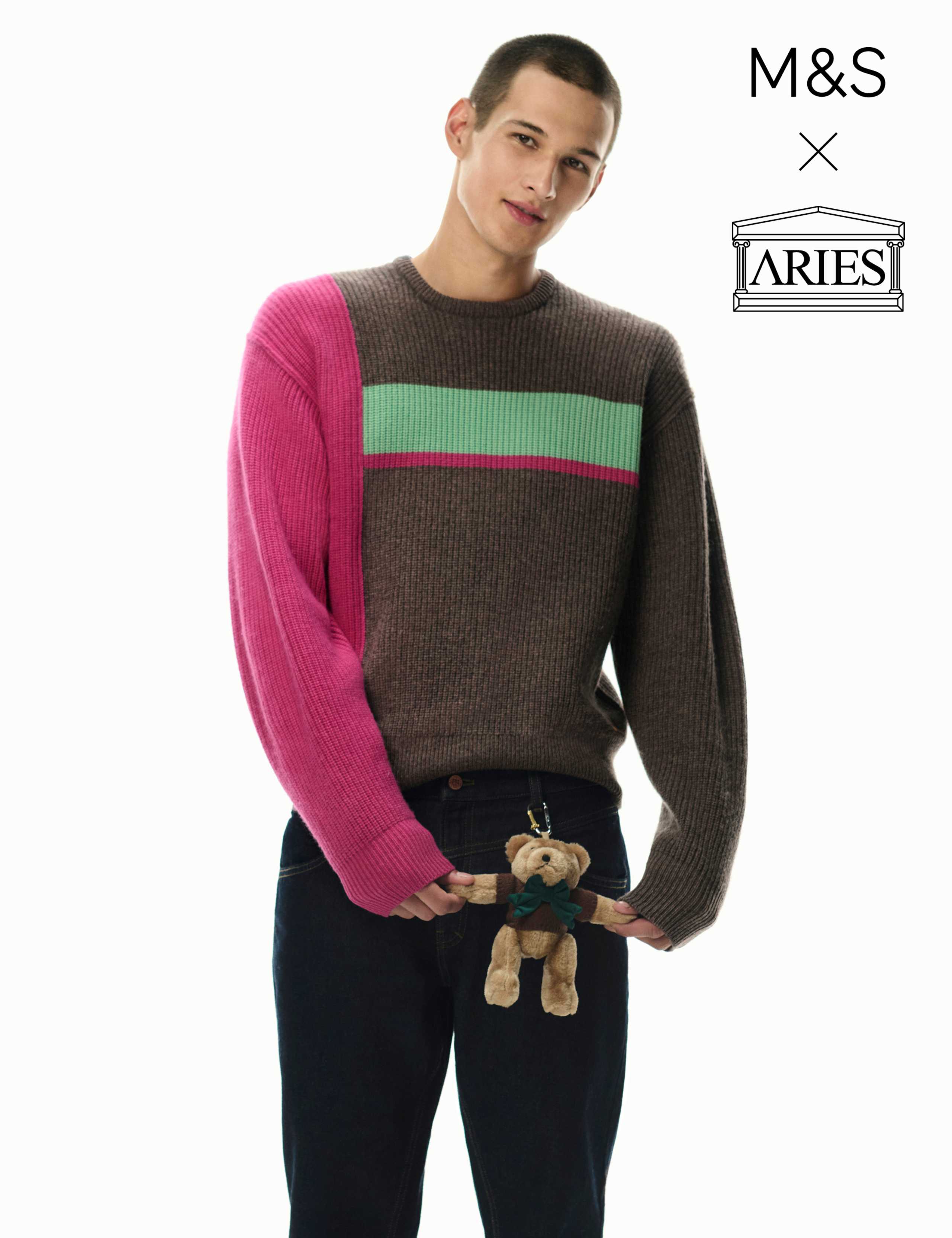 Pure Lambswool Colour Block Relaxed Jumper 1 of 2