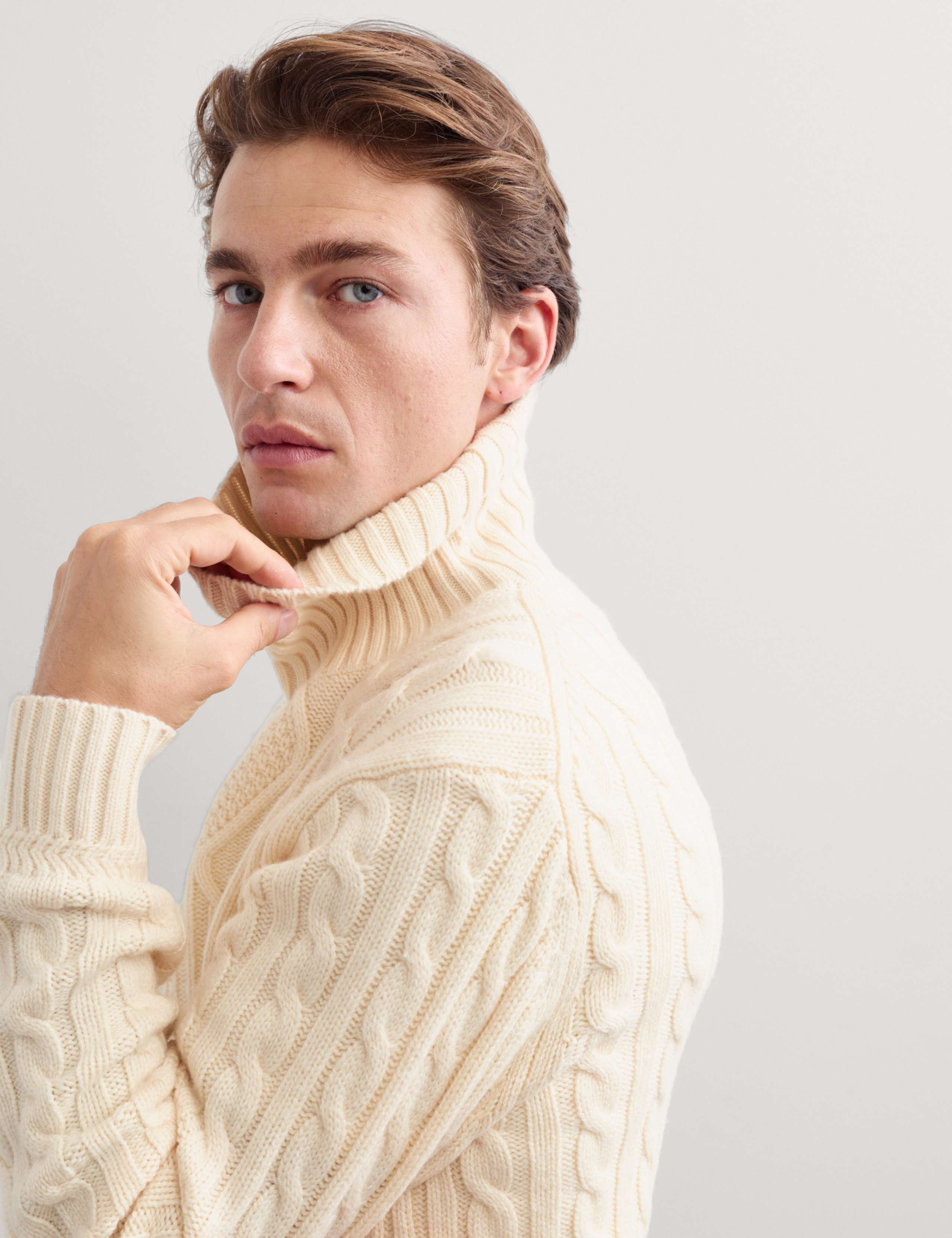 Pure Lambswool Cable Knit Roll Neck Jumper 3 of 7