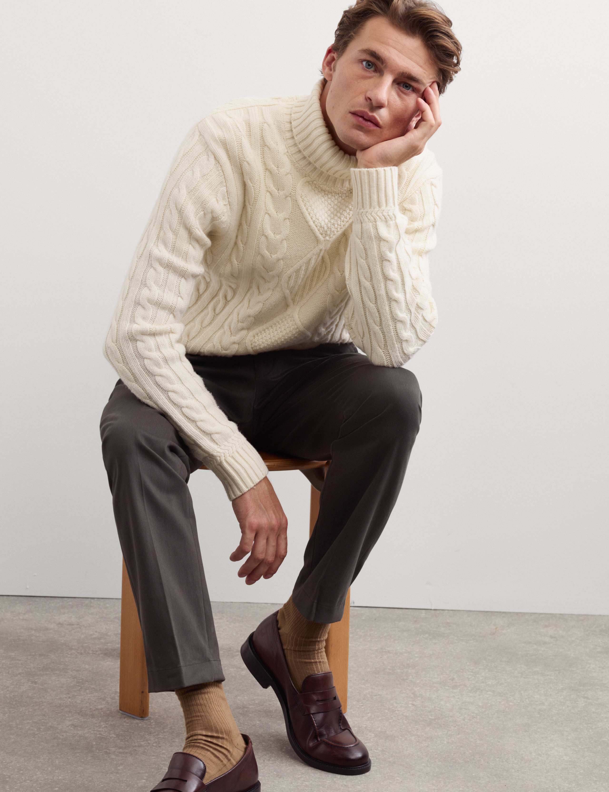 Pure Lambswool Cable Knit Roll Neck Jumper 7 of 7
