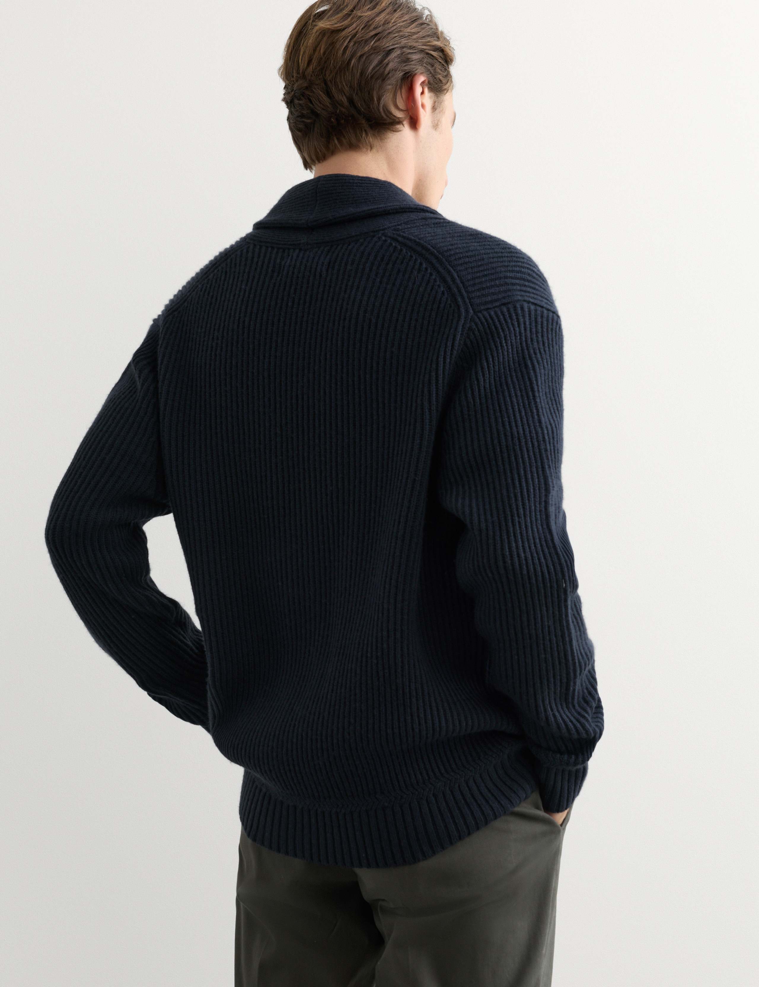 Pure Lambswool Ribbed Shawl Neck Cardigan 5 of 6