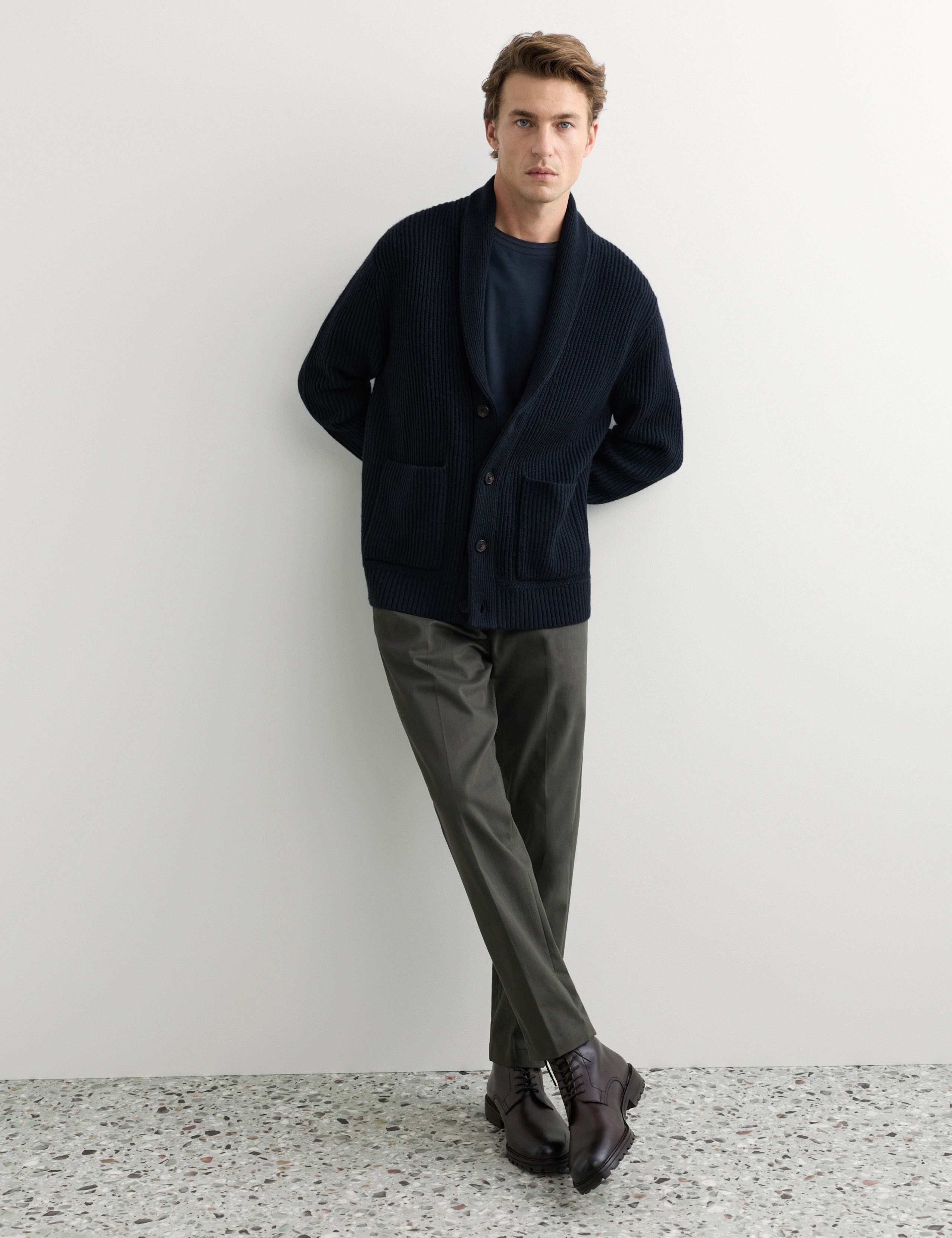 Pure Lambswool Ribbed Shawl Neck Cardigan 6 of 6