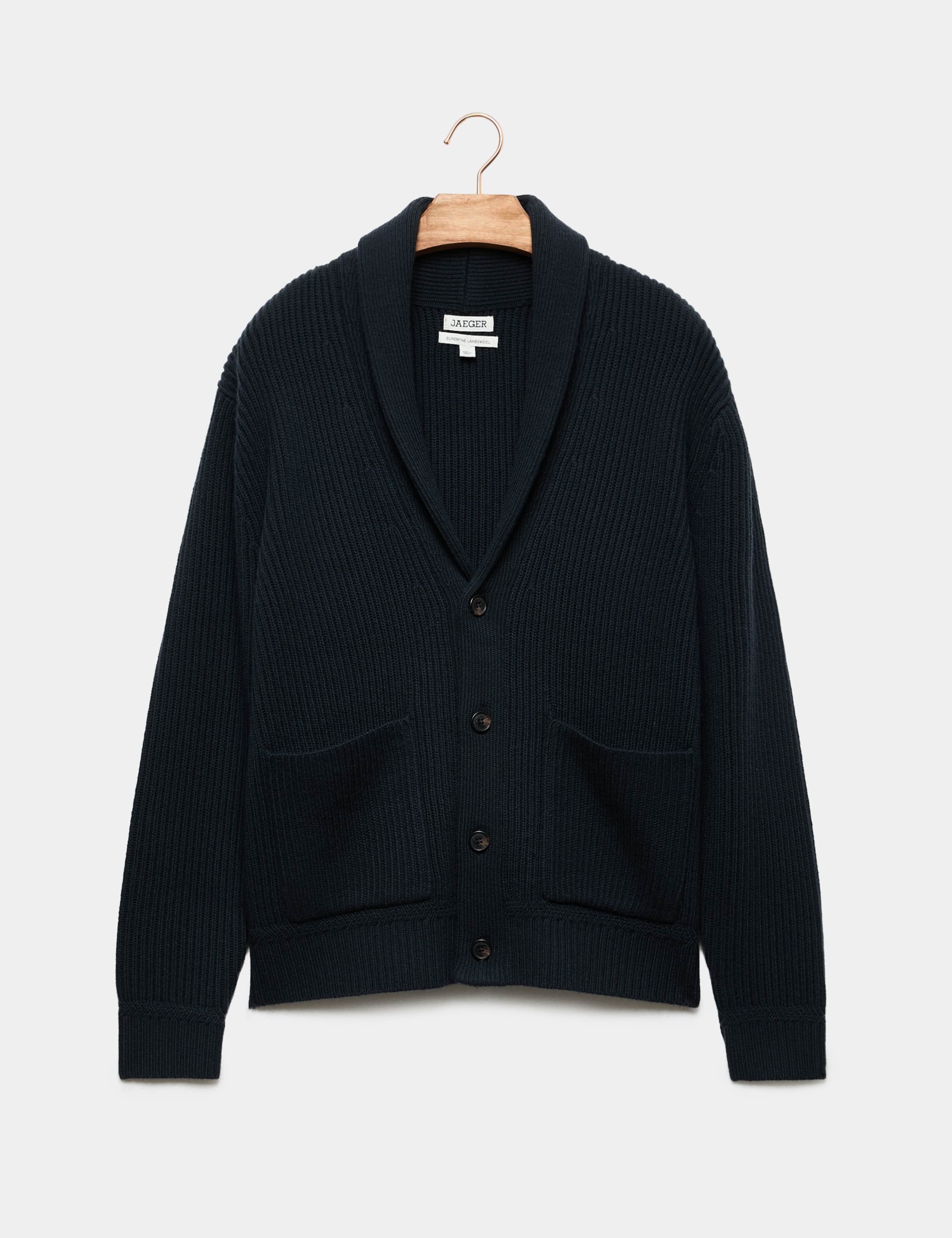 Pure Lambswool Ribbed Shawl Neck Cardigan 2 of 6