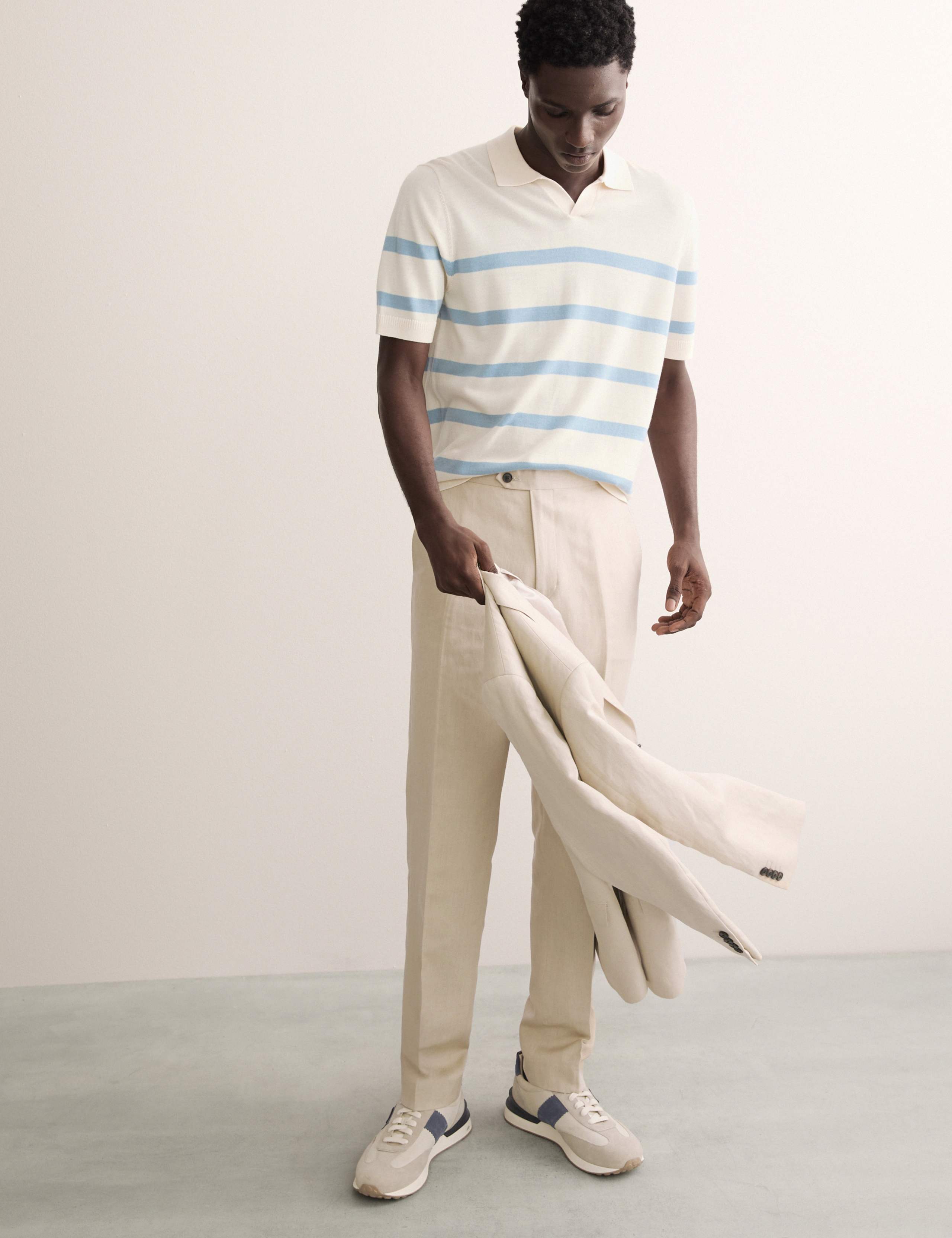 Merino Wool with Silk Striped Knitted Polo Shirt 1 of 6