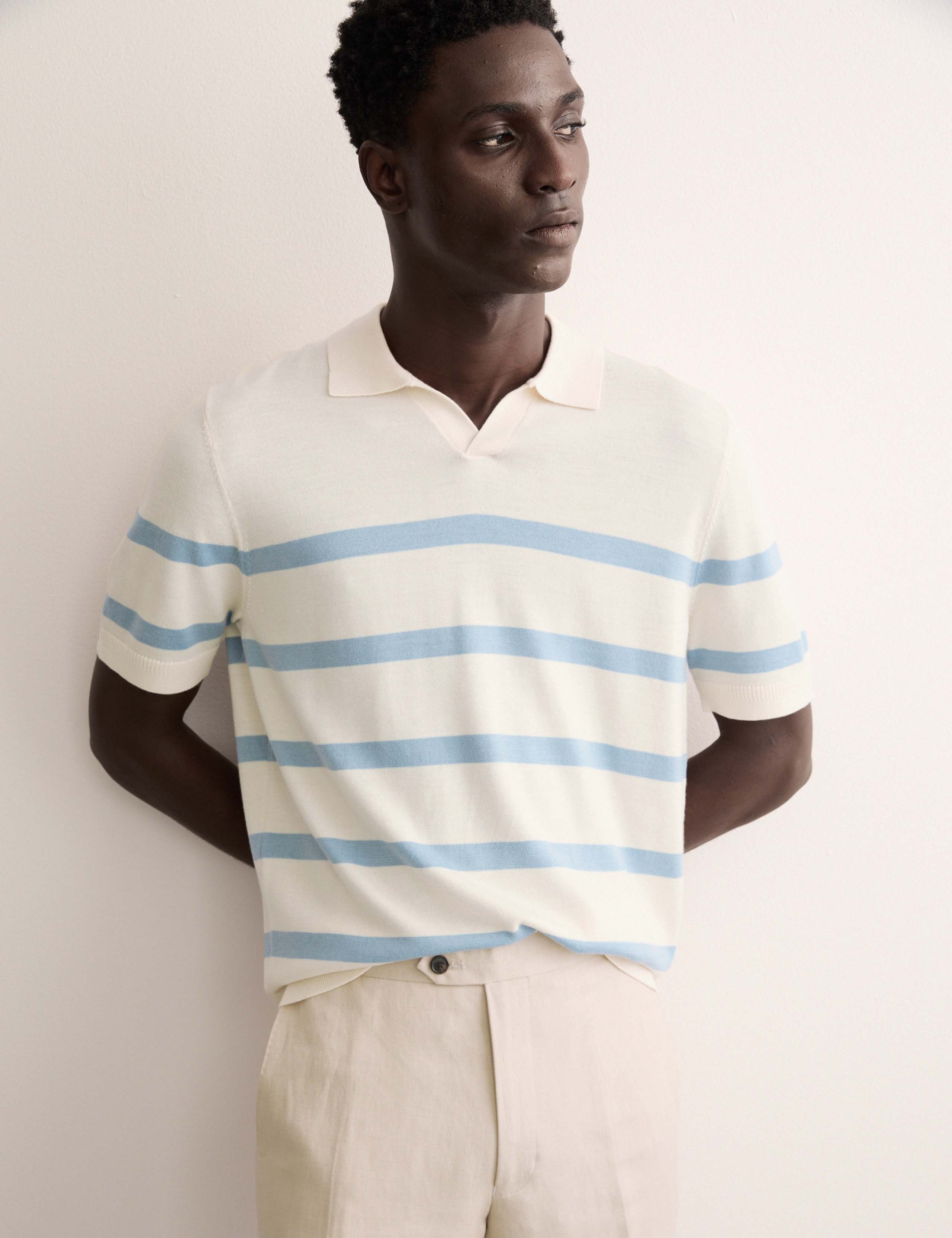 Merino Wool with Silk Striped Knitted Polo Shirt 3 of 6