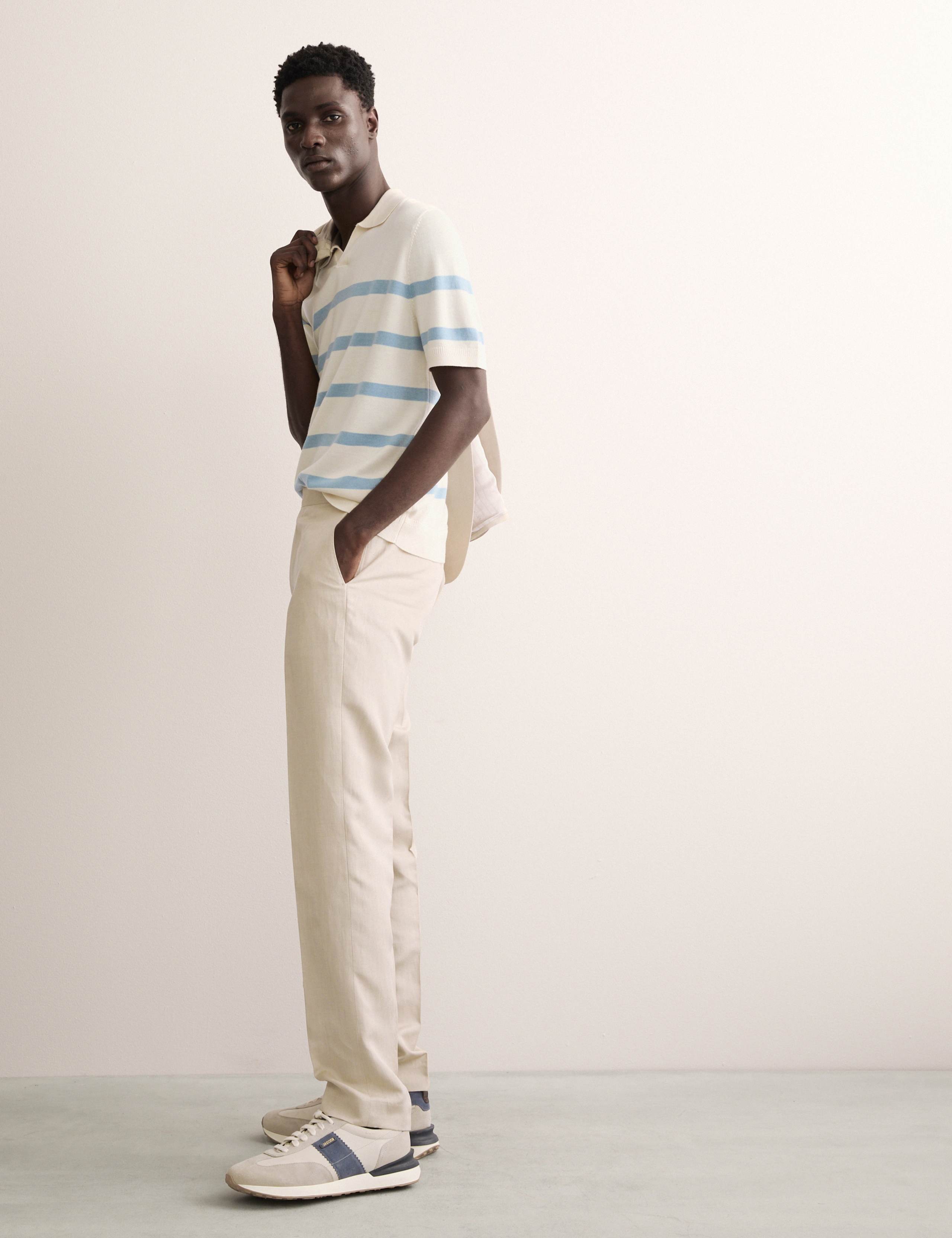 Merino Wool with Silk Striped Knitted Polo Shirt 4 of 6