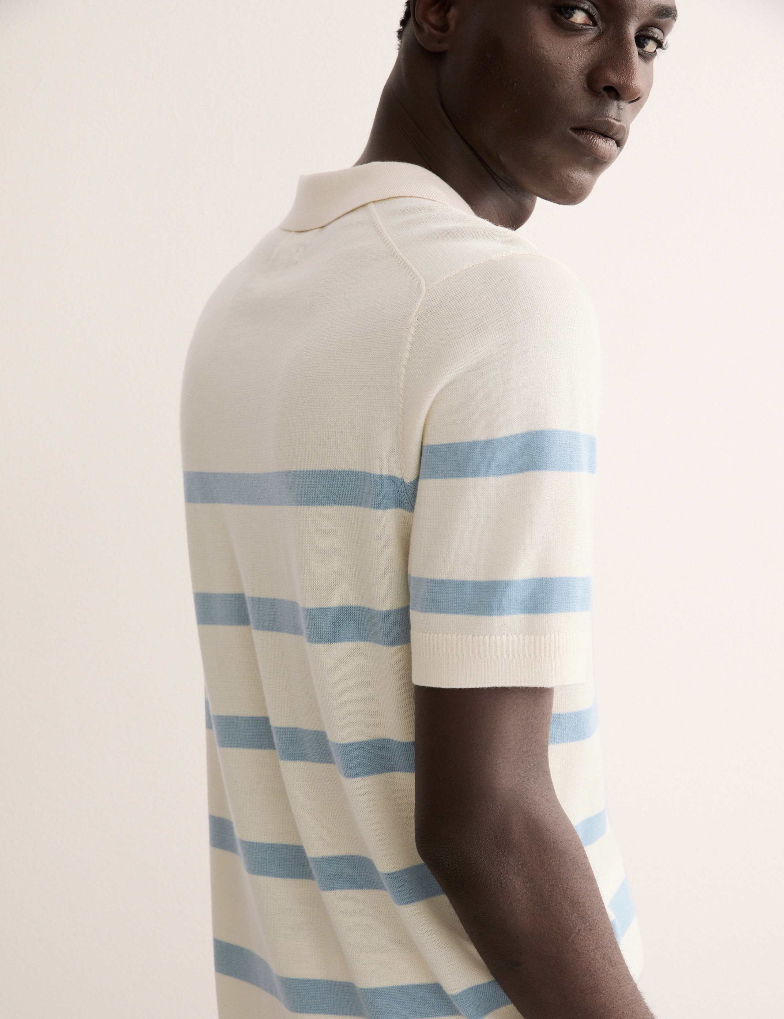 Merino Wool with Silk Striped Knitted Polo Shirt 5 of 6