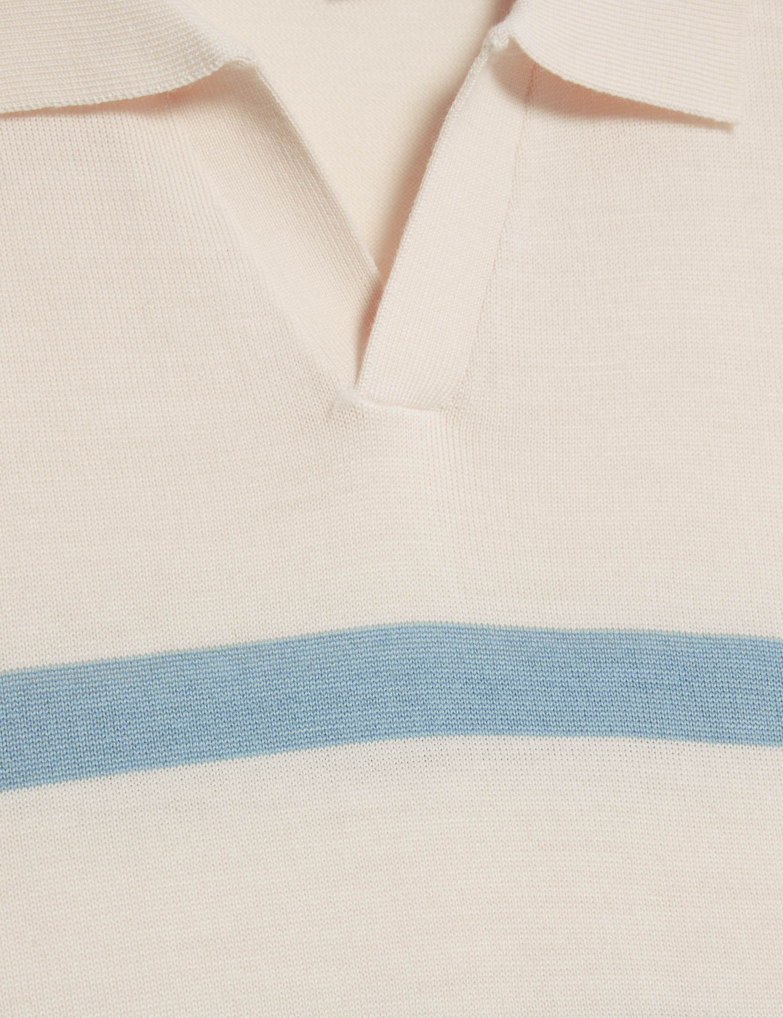 Merino Wool with Silk Striped Knitted Polo Shirt 6 of 6