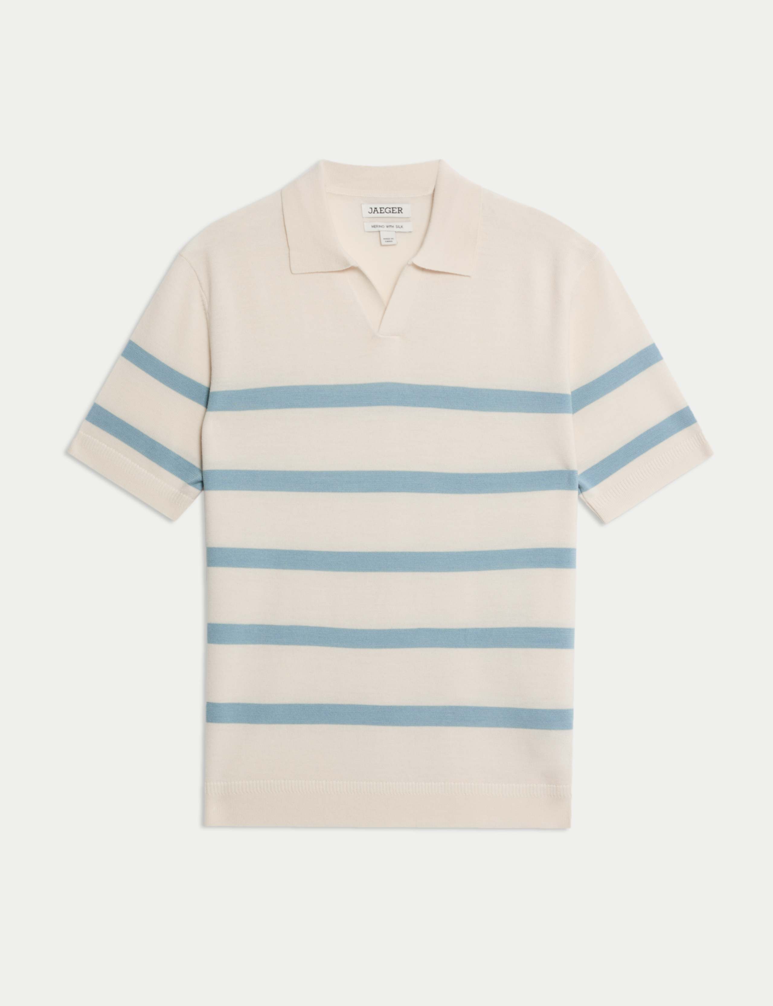 Merino Wool with Silk Striped Knitted Polo Shirt 2 of 6