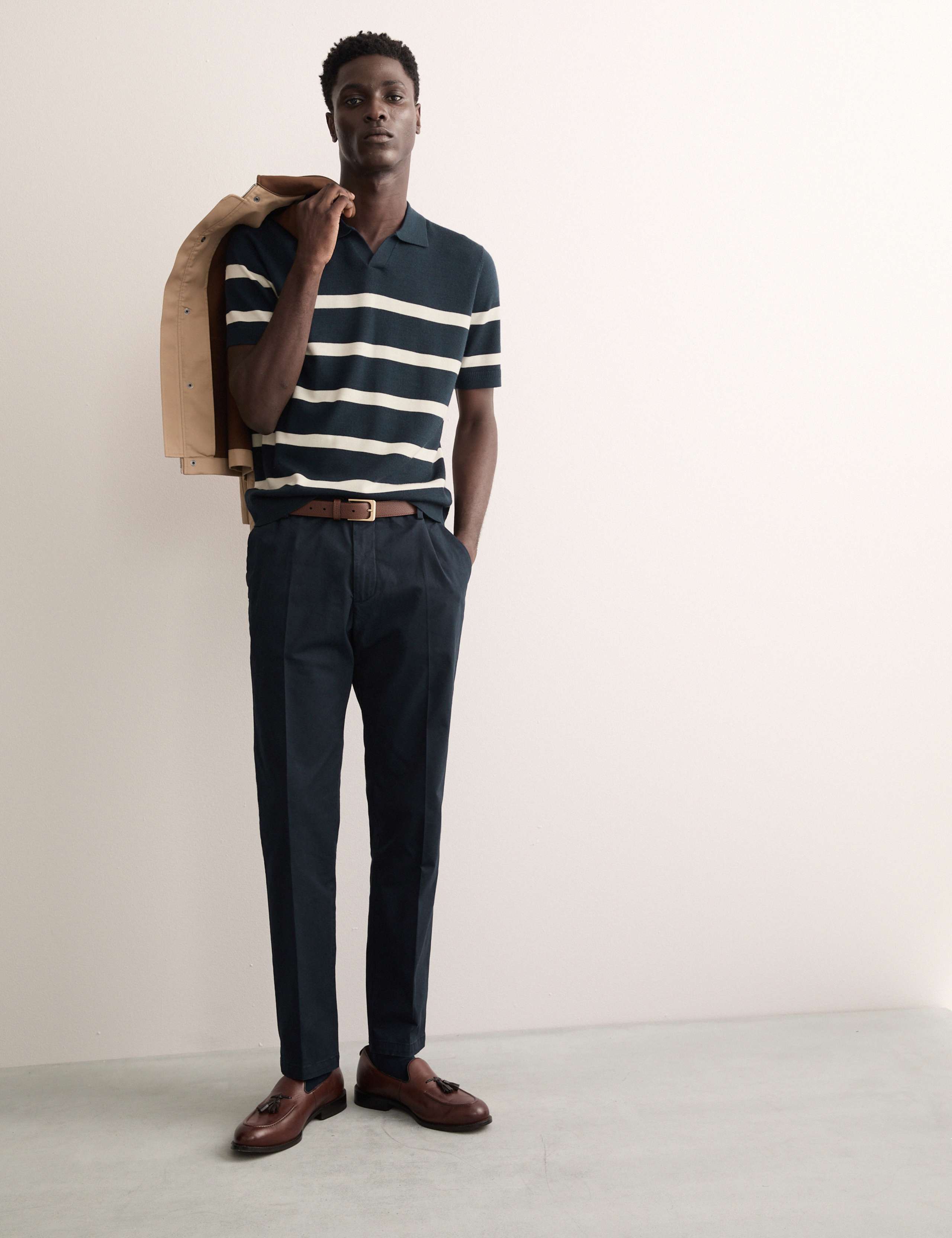 Merino Wool with Silk Striped Knitted Polo Shirt 3 of 6