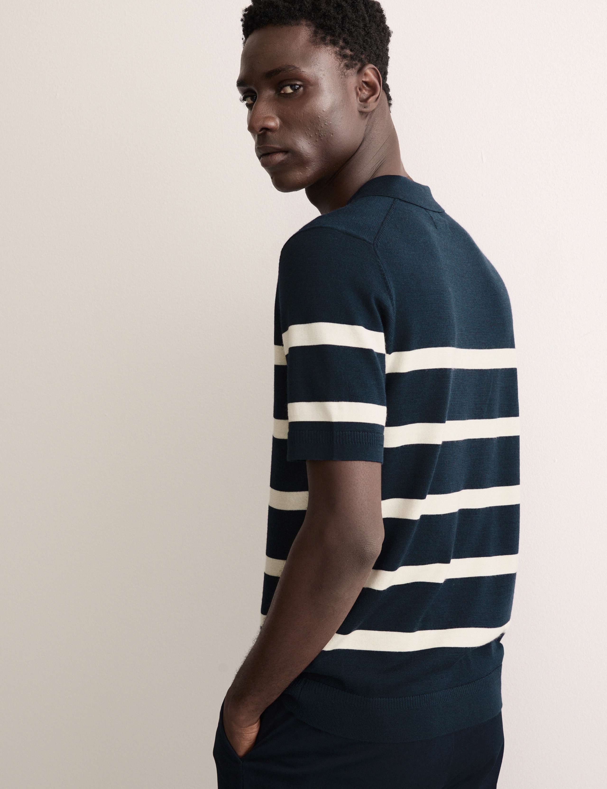 Merino Wool with Silk Striped Knitted Polo Shirt 4 of 6