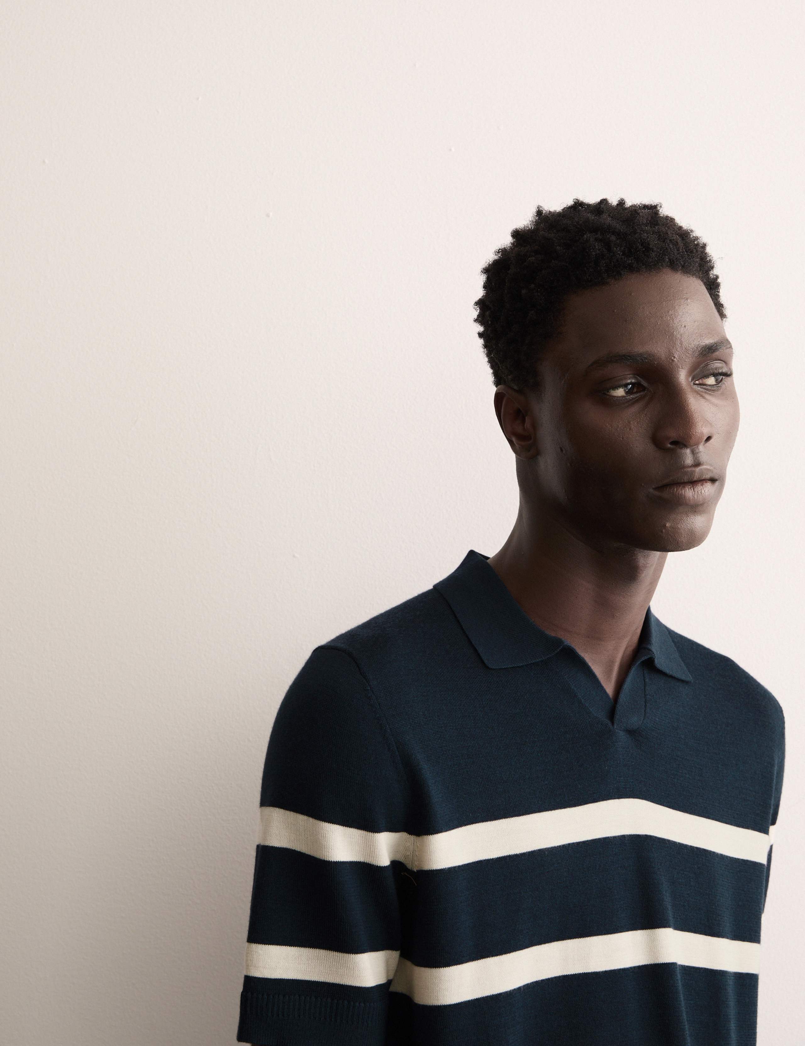 Merino Wool with Silk Striped Knitted Polo Shirt 5 of 6