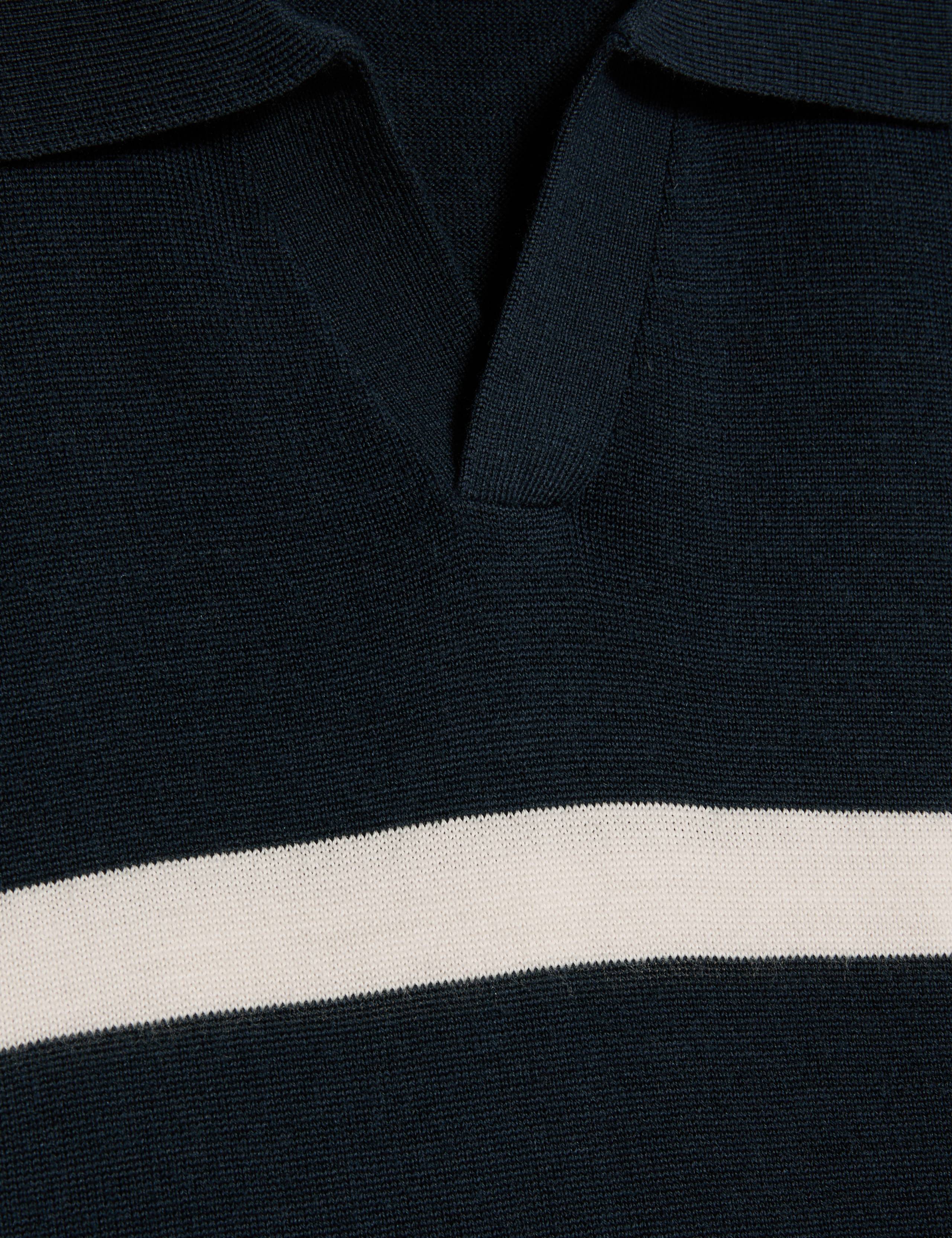Merino Wool with Silk Striped Knitted Polo Shirt 6 of 6