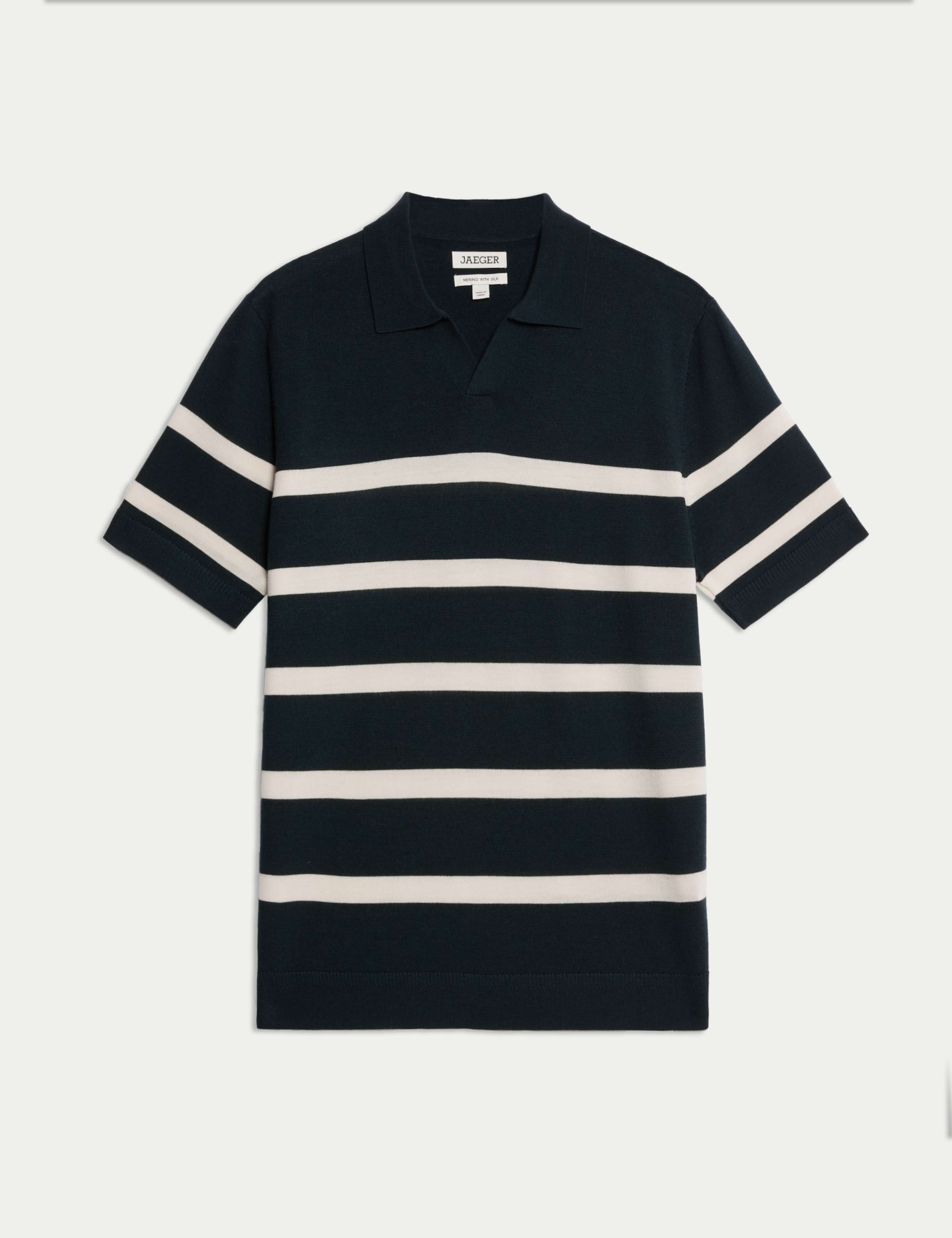 Merino Wool with Silk Striped Knitted Polo Shirt 2 of 6