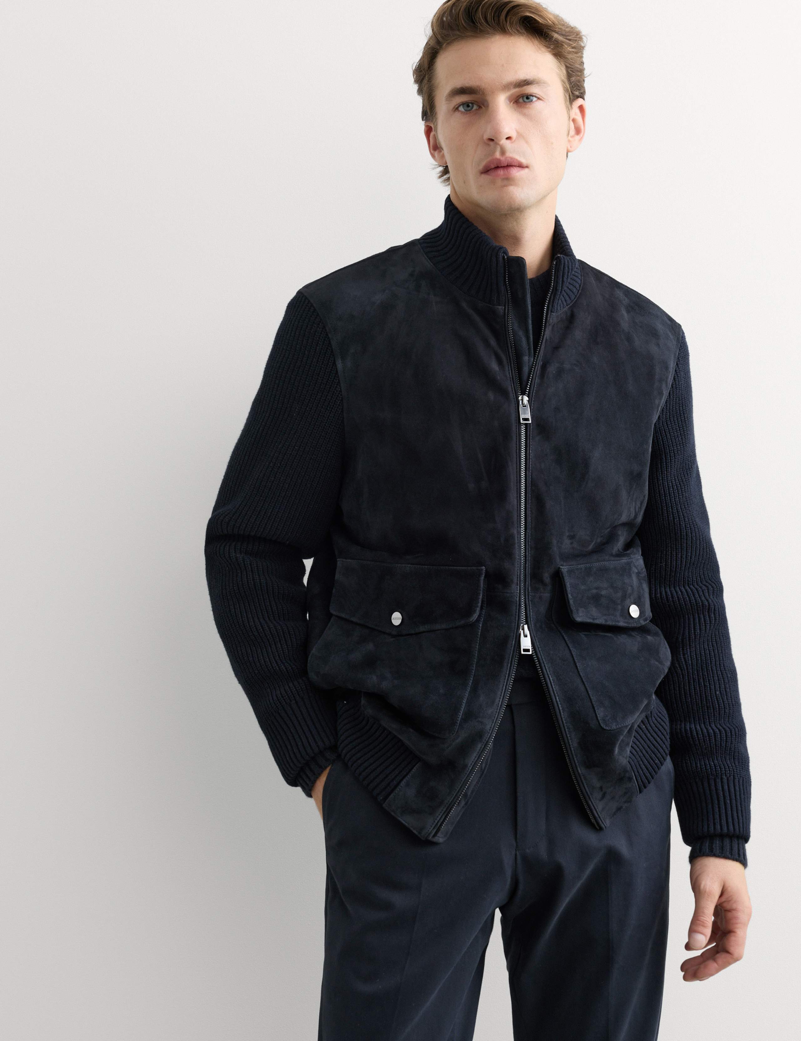 Suede Hybrid Funnel Neck Jacket 1 of 8