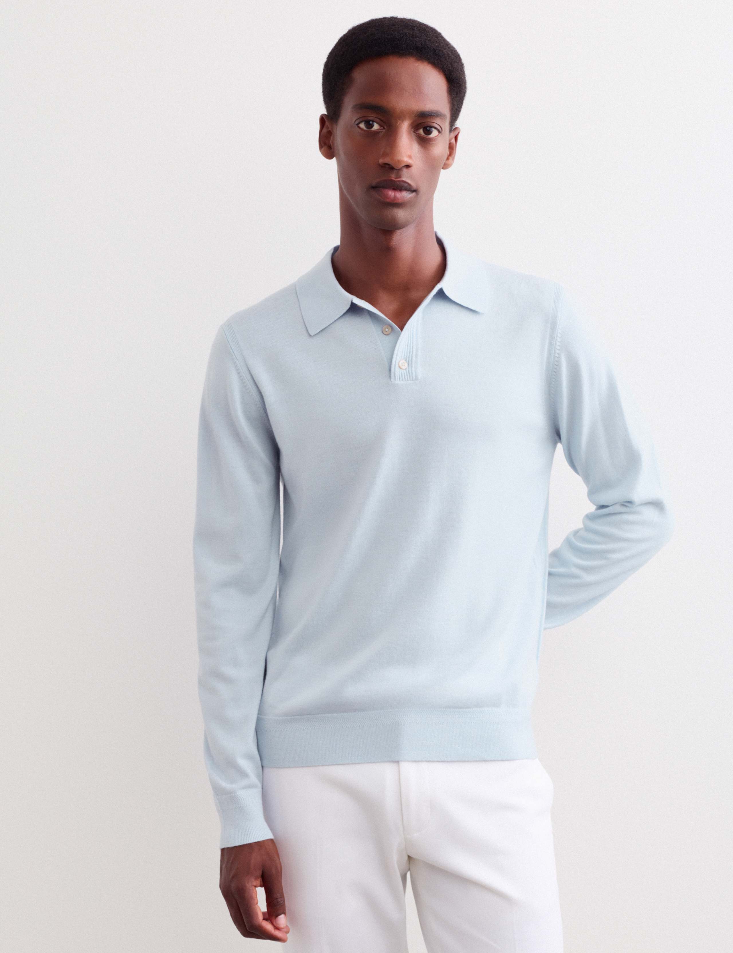 Merino Wool with Silk Knitted Polo Shirt 1 of 8
