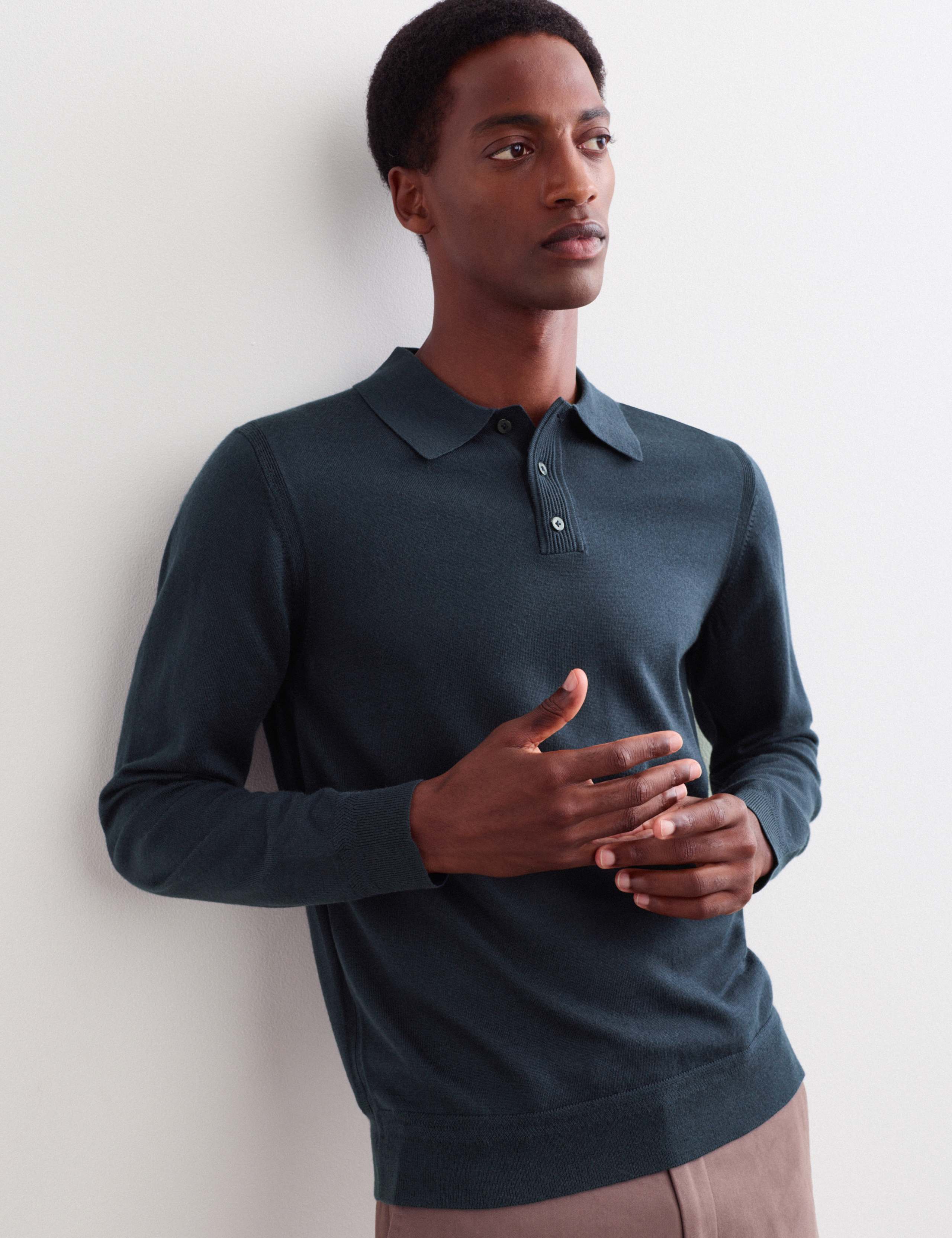 Merino Wool with Silk Knitted Polo Shirt 1 of 8