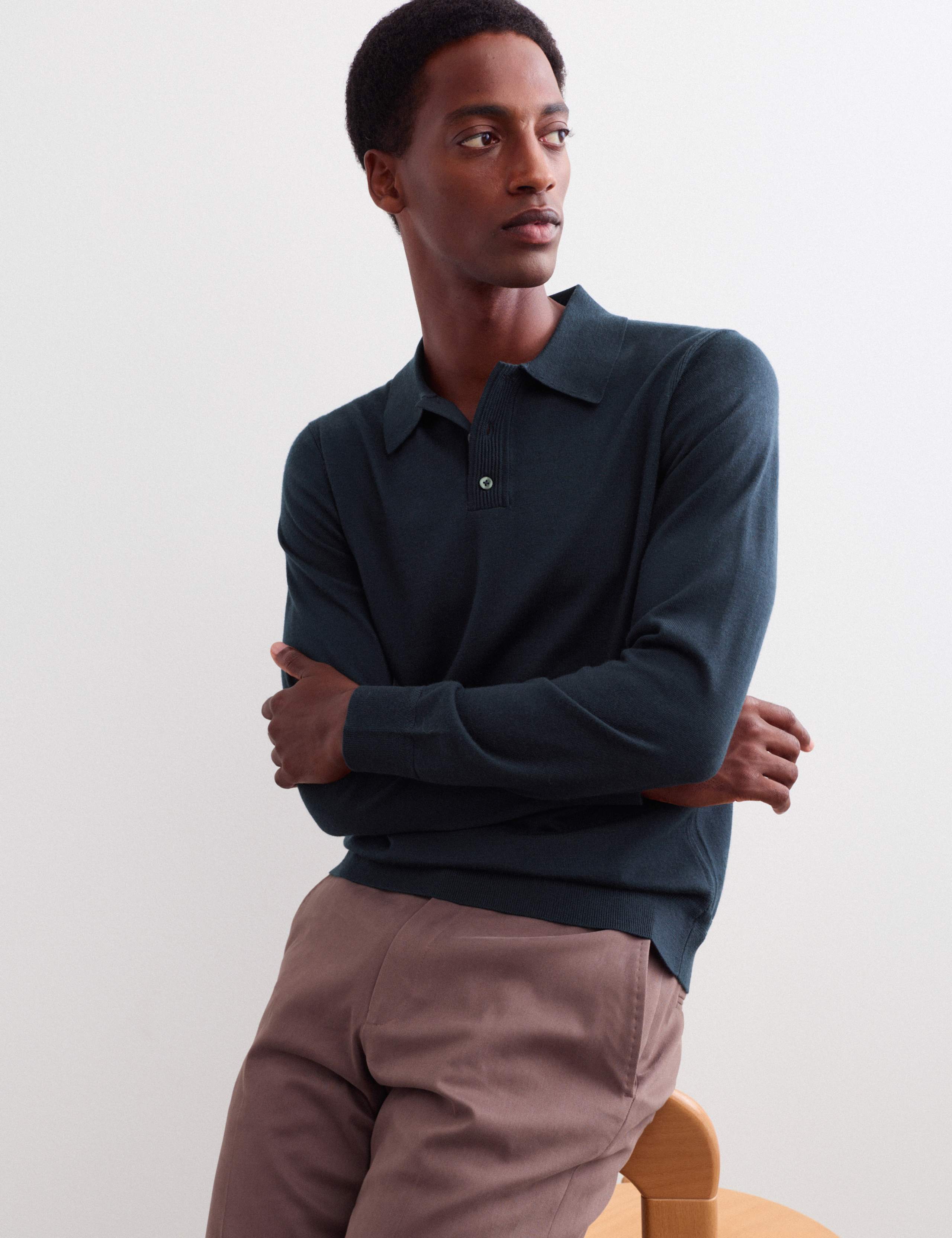 Merino Wool with Silk Knitted Polo Shirt 4 of 8
