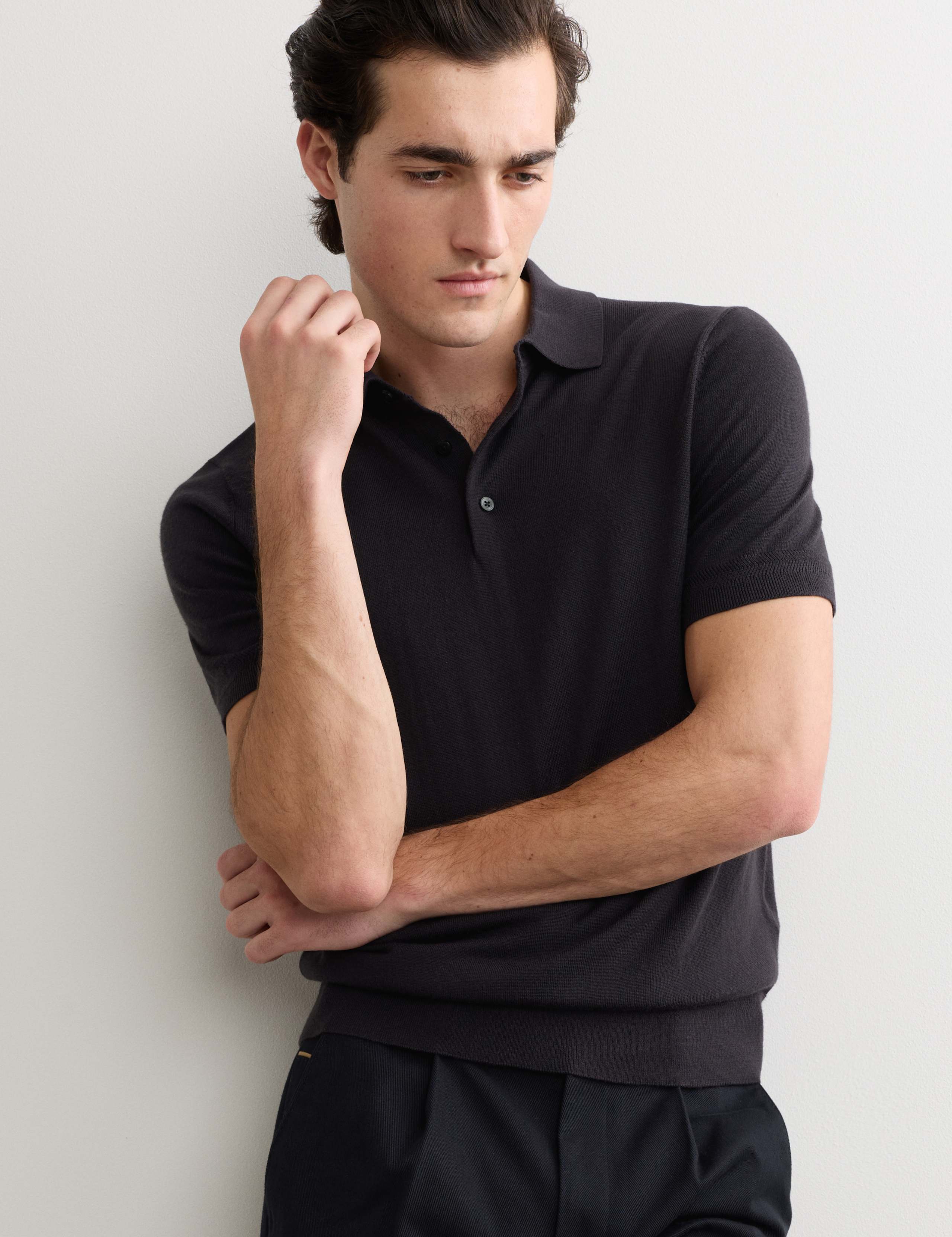 Merino Wool with Silk Knitted Polo Shirt 6 of 7