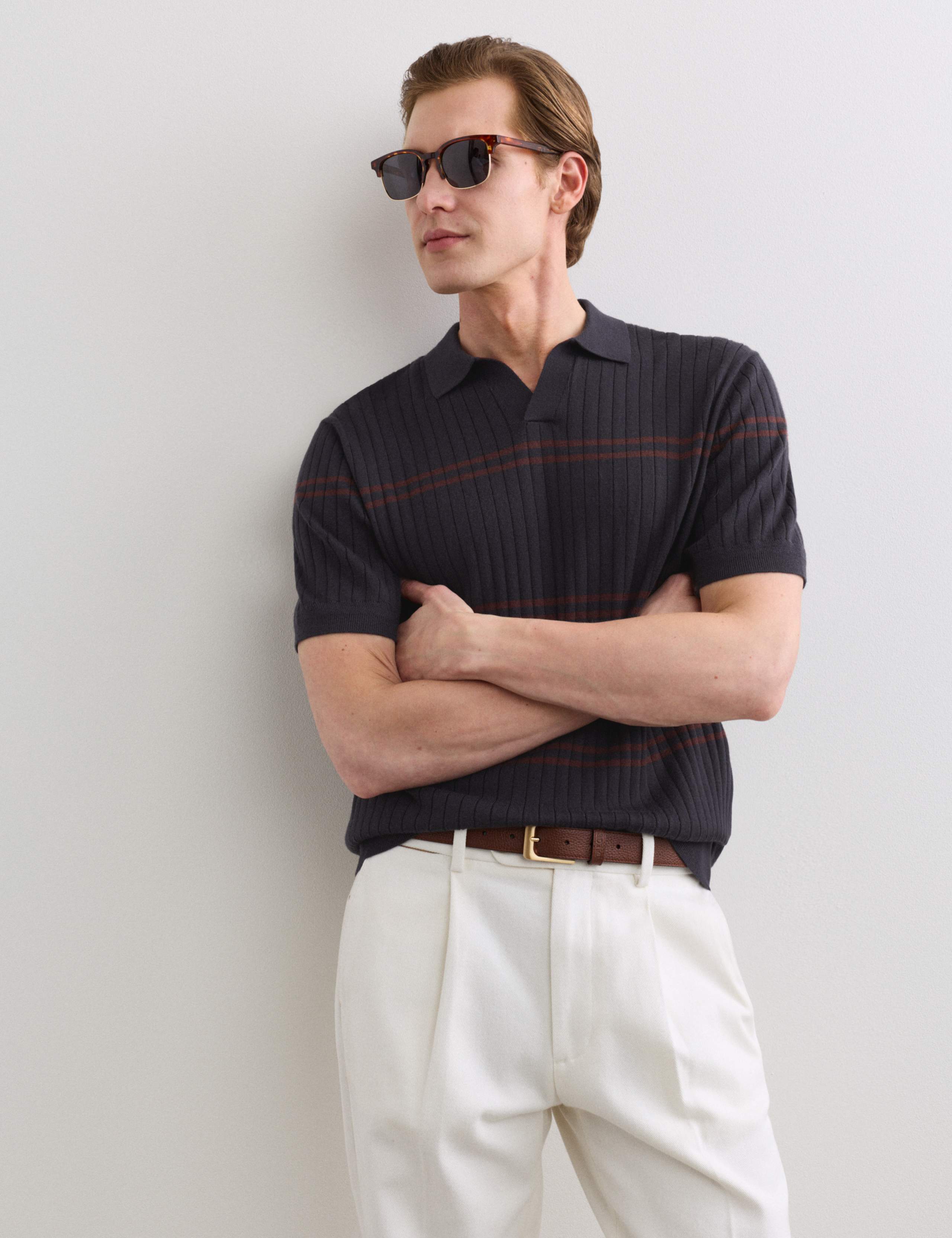 Merino Wool Rich Knitted Polo Shirt with Silk 1 of 7
