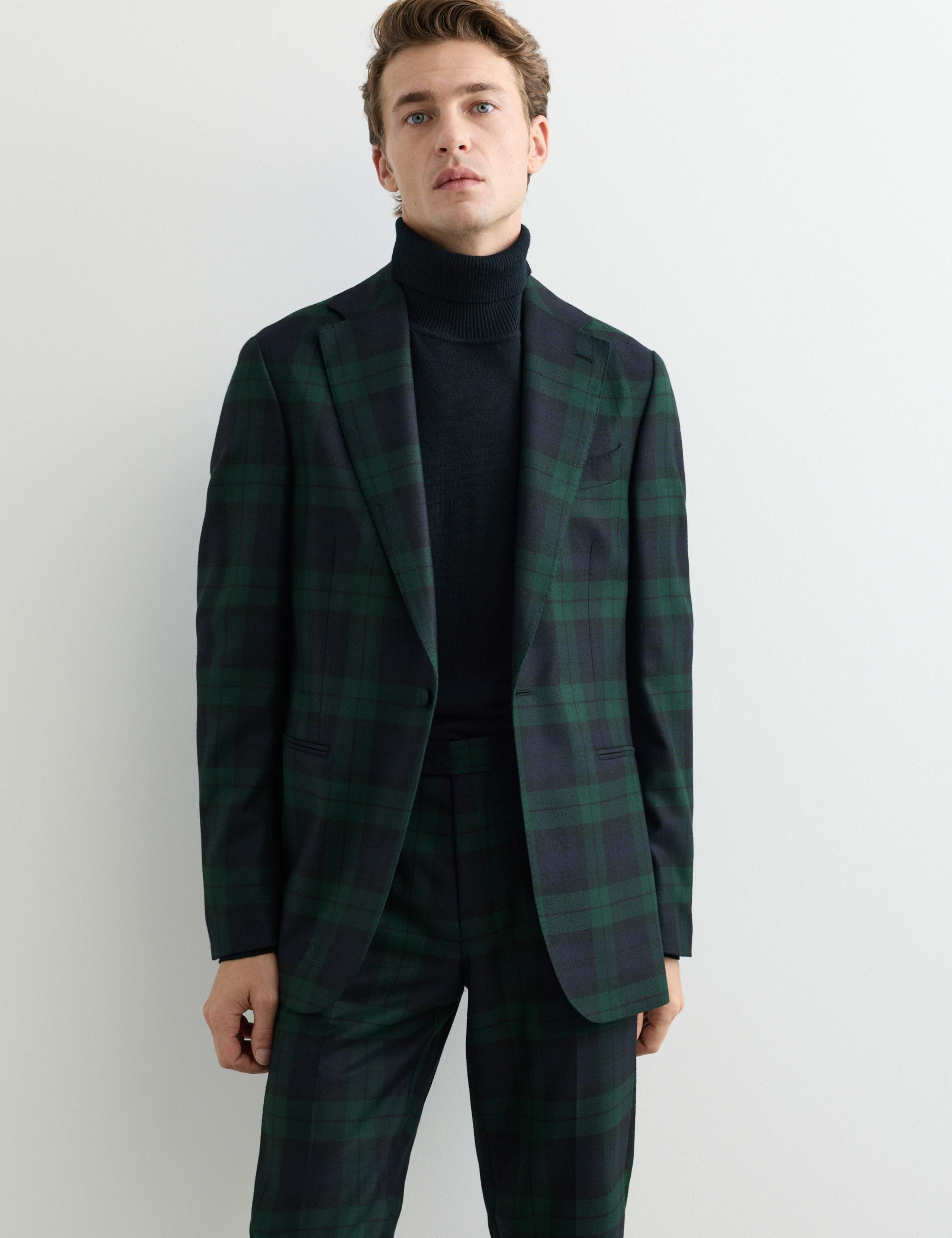 Tailored Fit Pure Wool Watch Check Jacket 1 of 7
