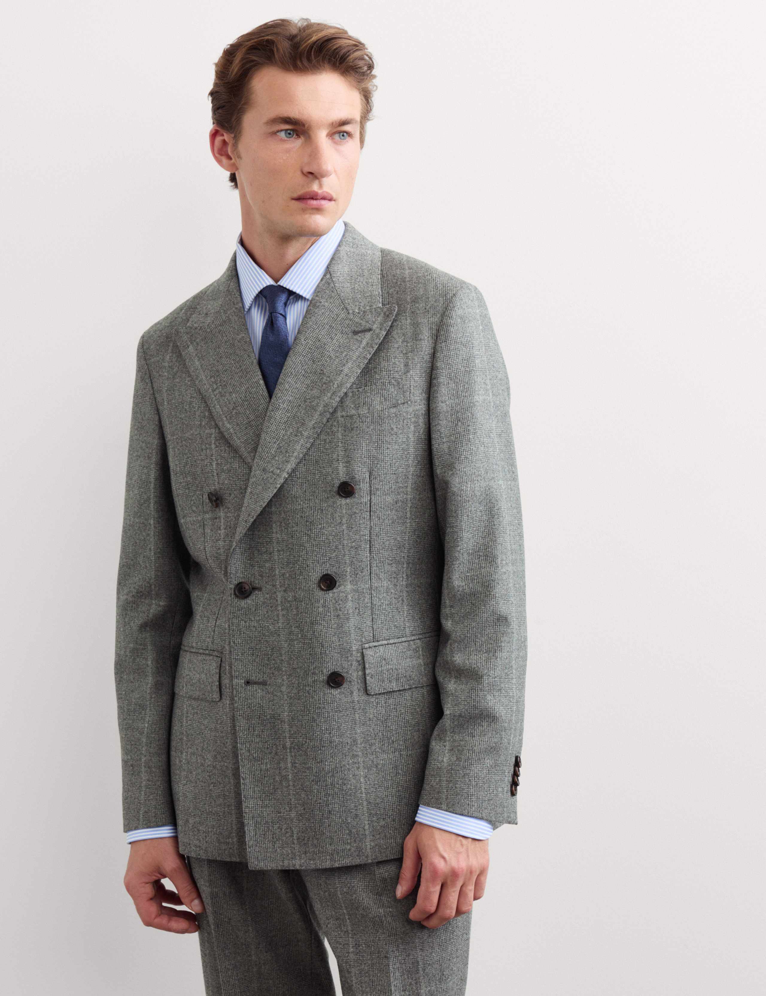 Tailored Fit Pure Wool Double Breasted Check Jacket 1 of 7