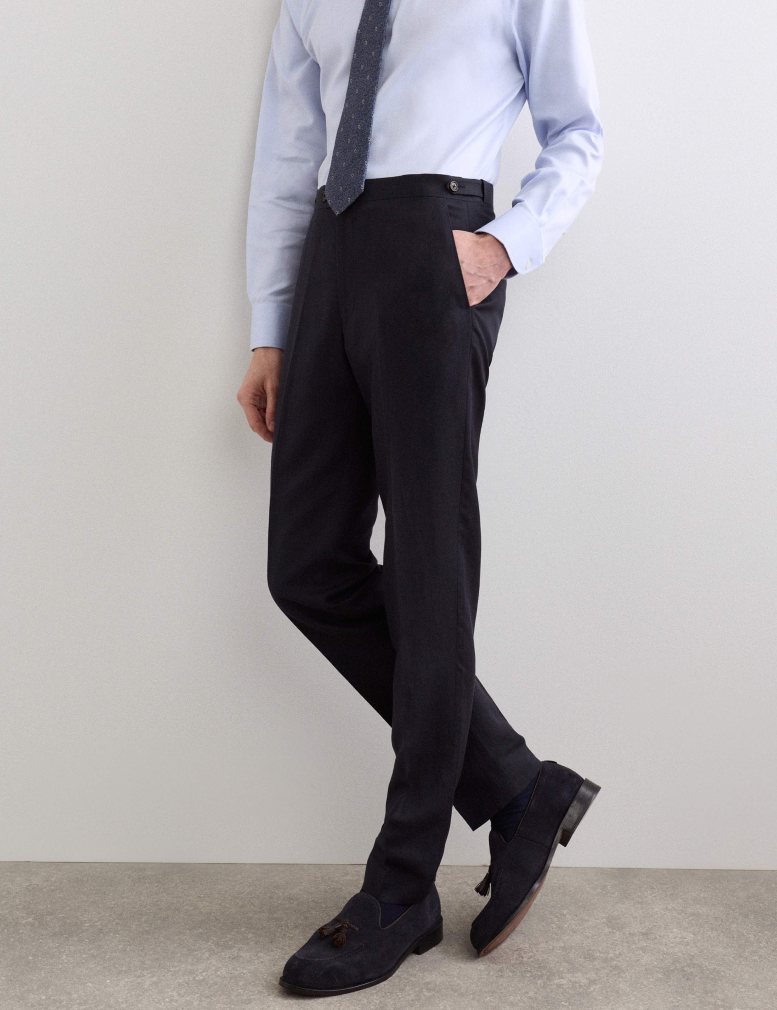 Tailored Fit Italian Silk & Linen Suit Trousers 1 of 7