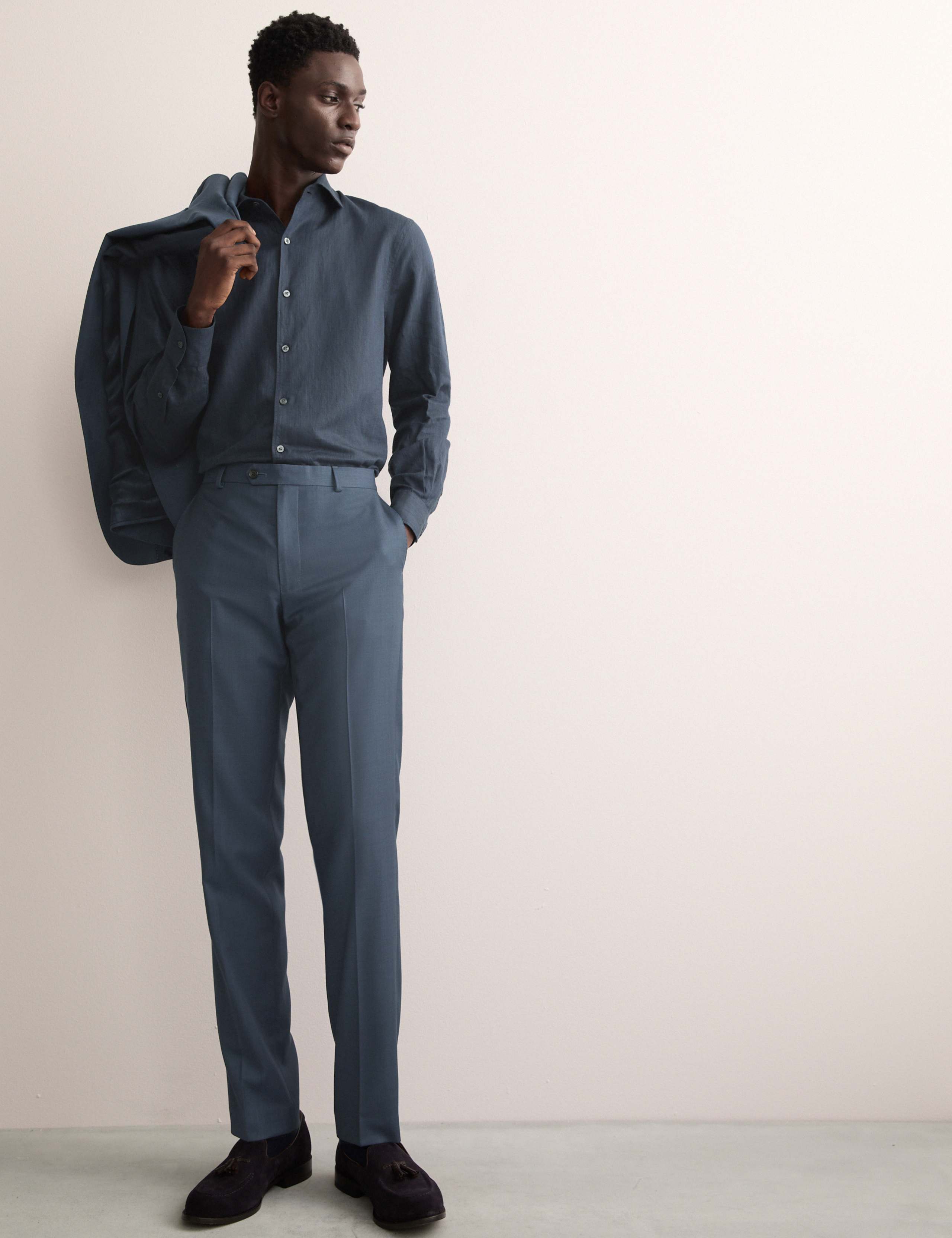 Tailored Fit Pure Wool Textured Suit Trousers 1 of 8