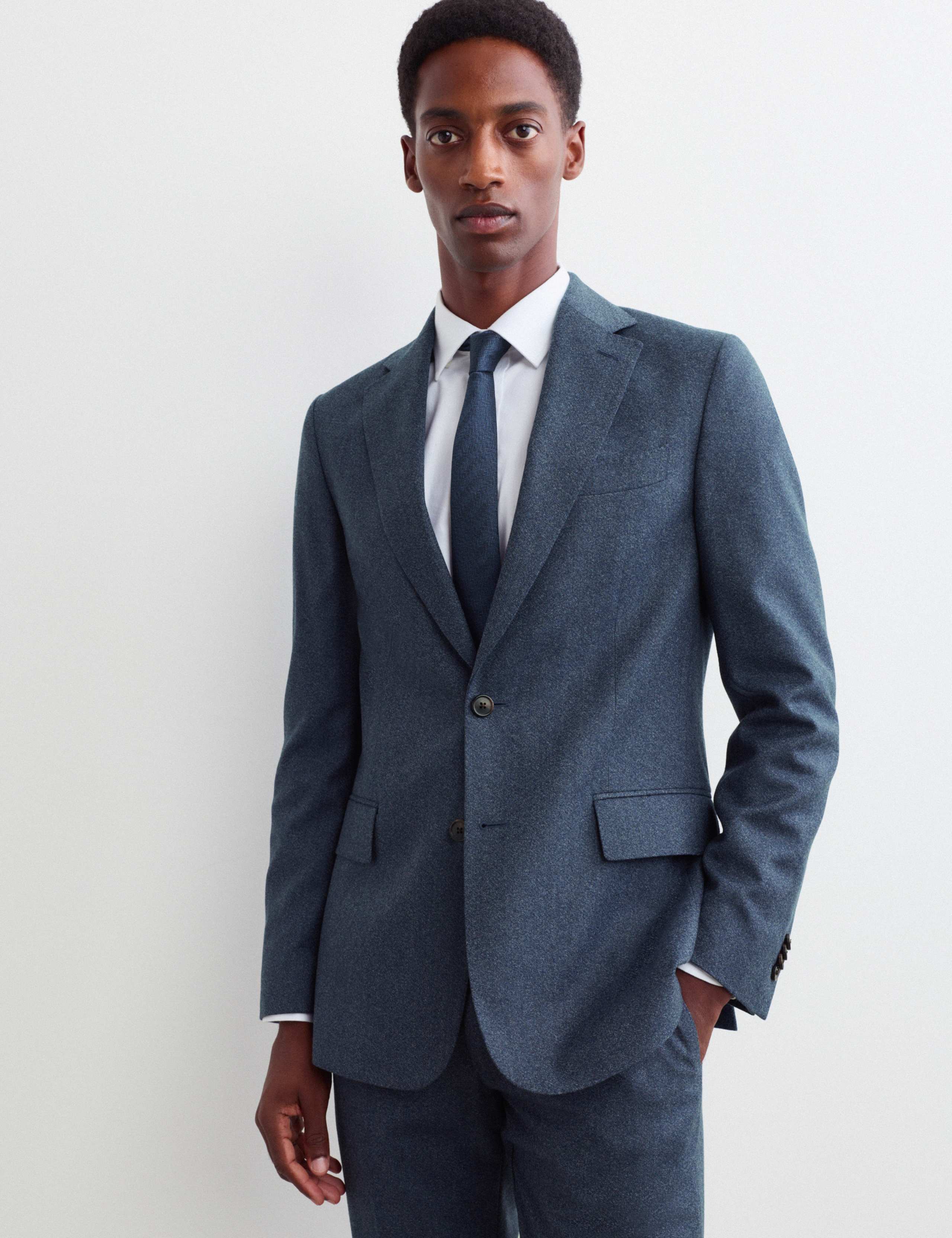 Tailored Fit Pure Wool Mouliné Suit Jacket 1 of 7