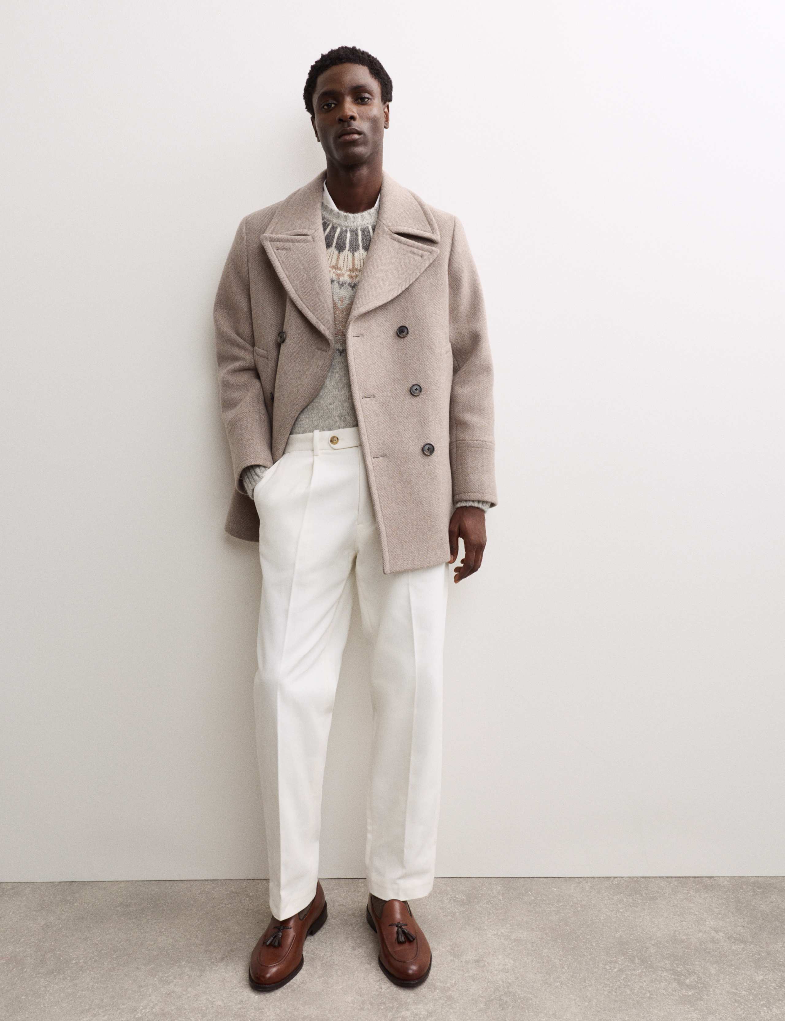 Pure Cotton Tapered Fit Pleated Twill Trousers 5 of 8