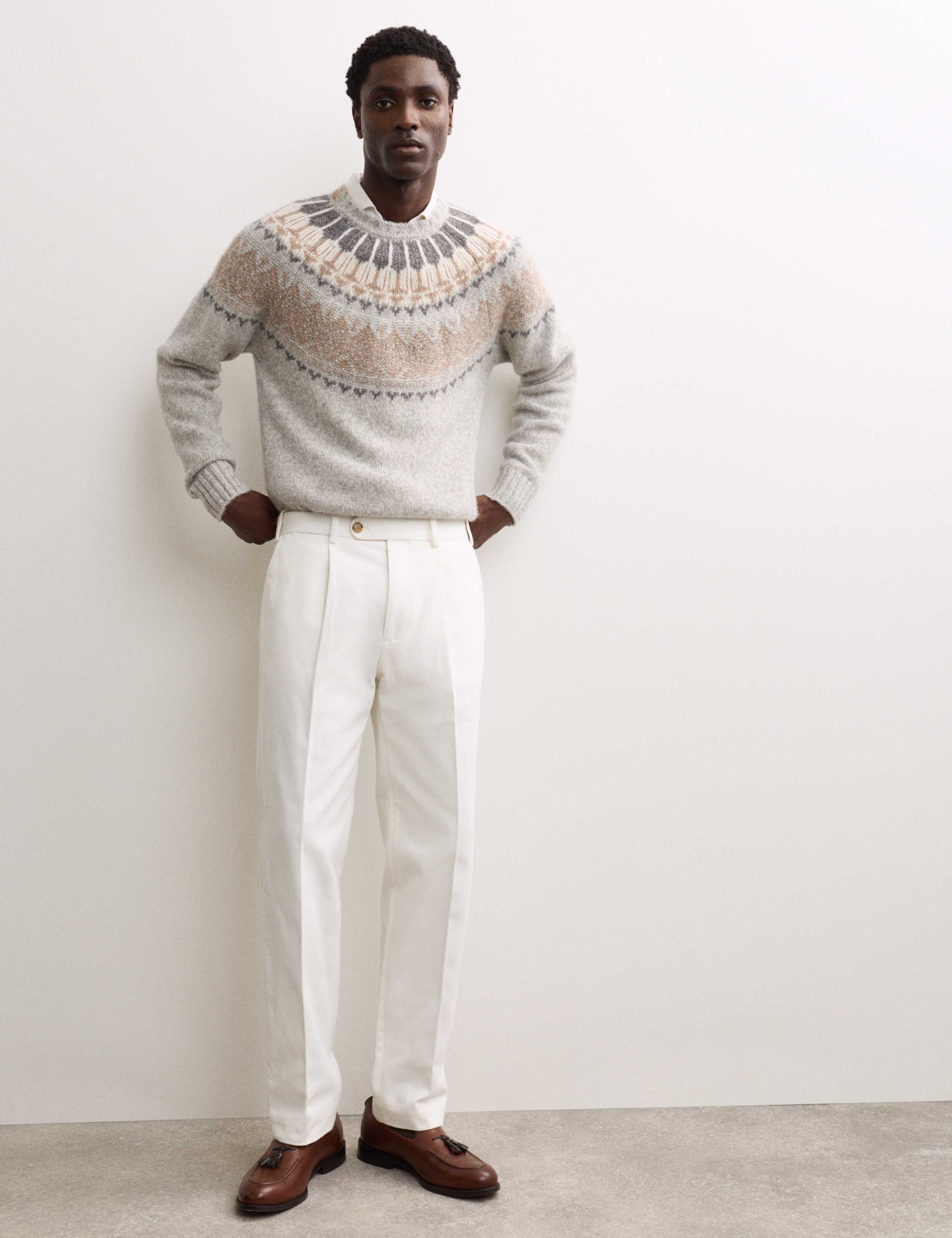 Pure Cotton Tapered Fit Pleated Twill Trousers 8 of 8