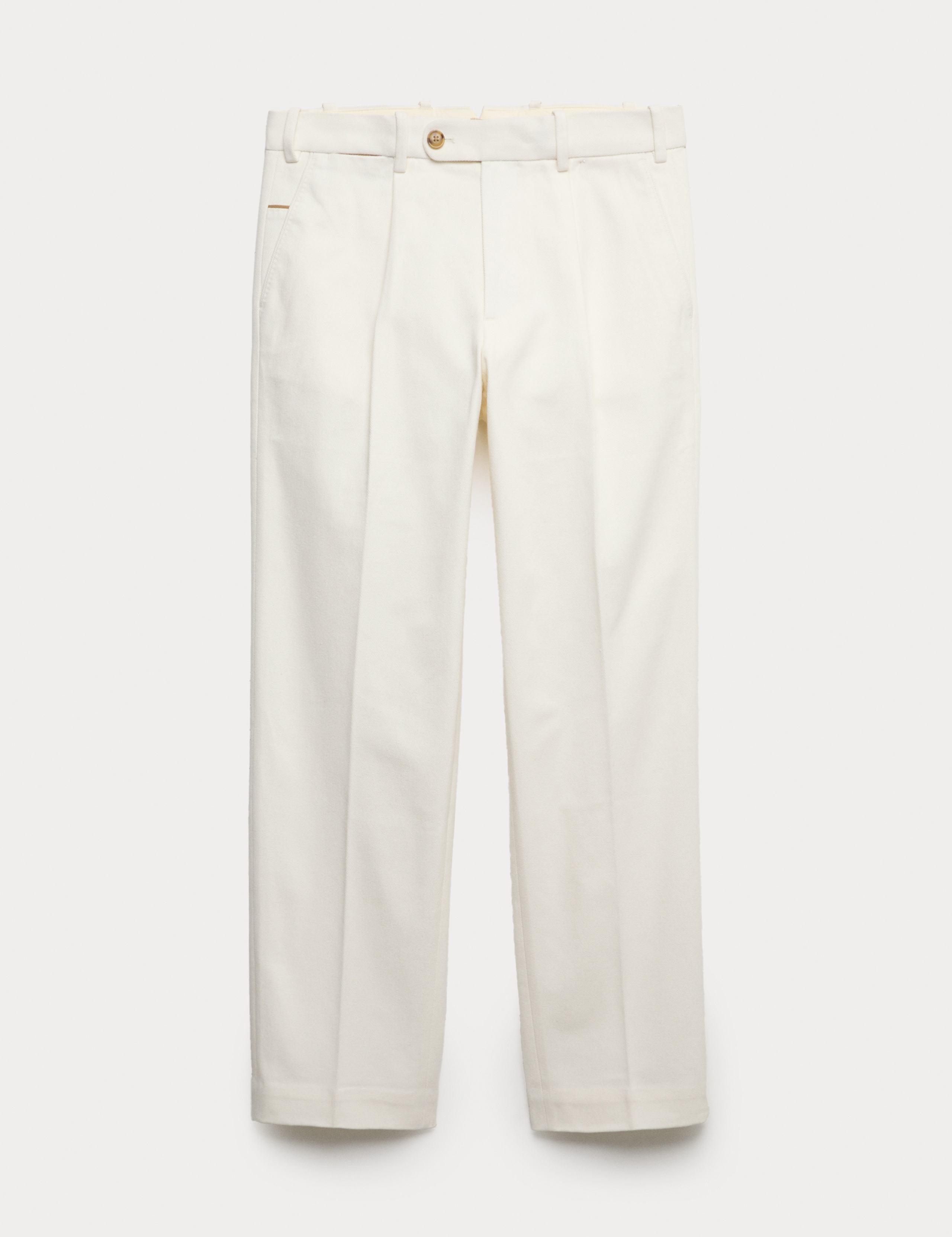Pure Cotton Tapered Fit Pleated Twill Trousers 2 of 8