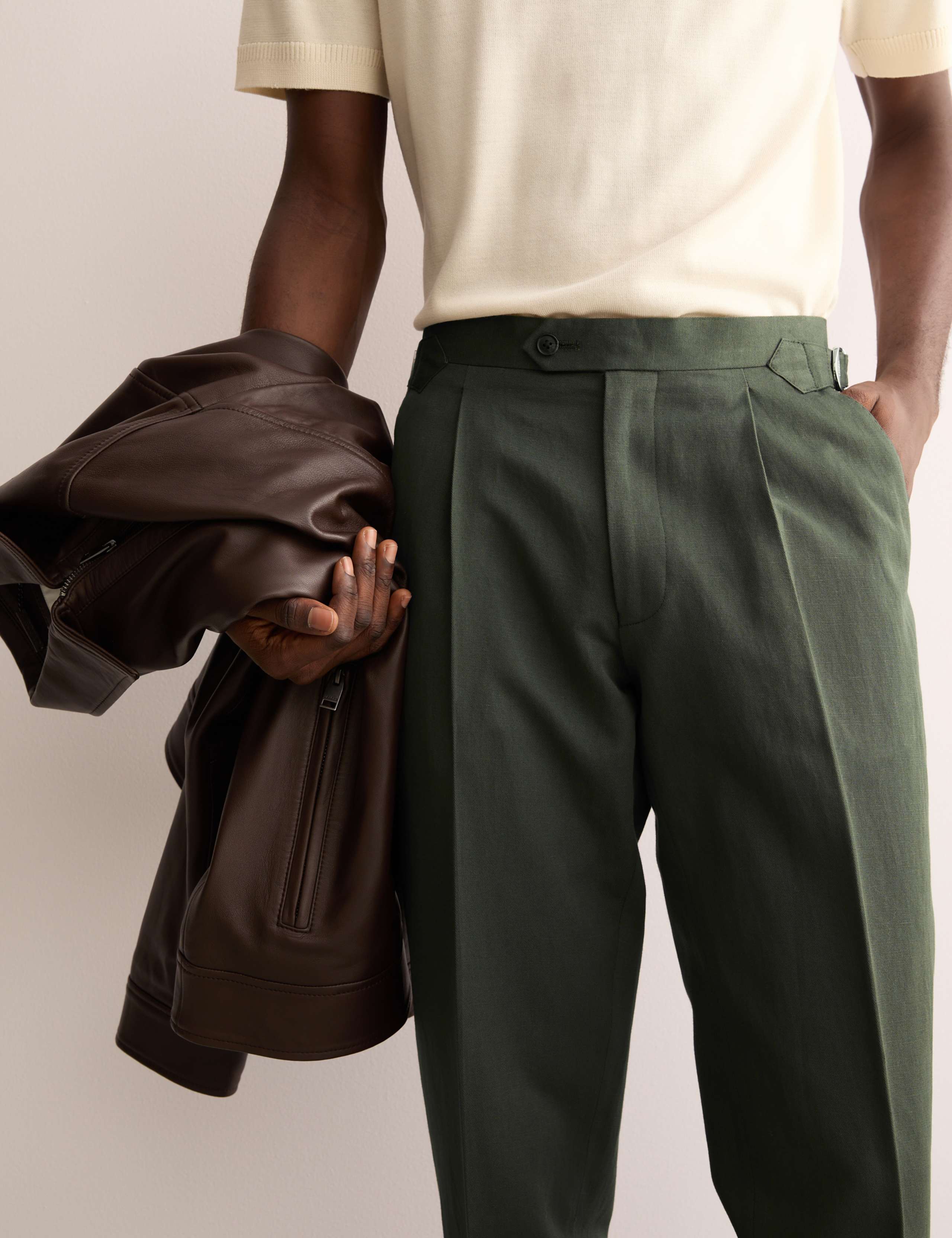 Tailored Fit Twill Cotton Linen Trousers 1 of 8