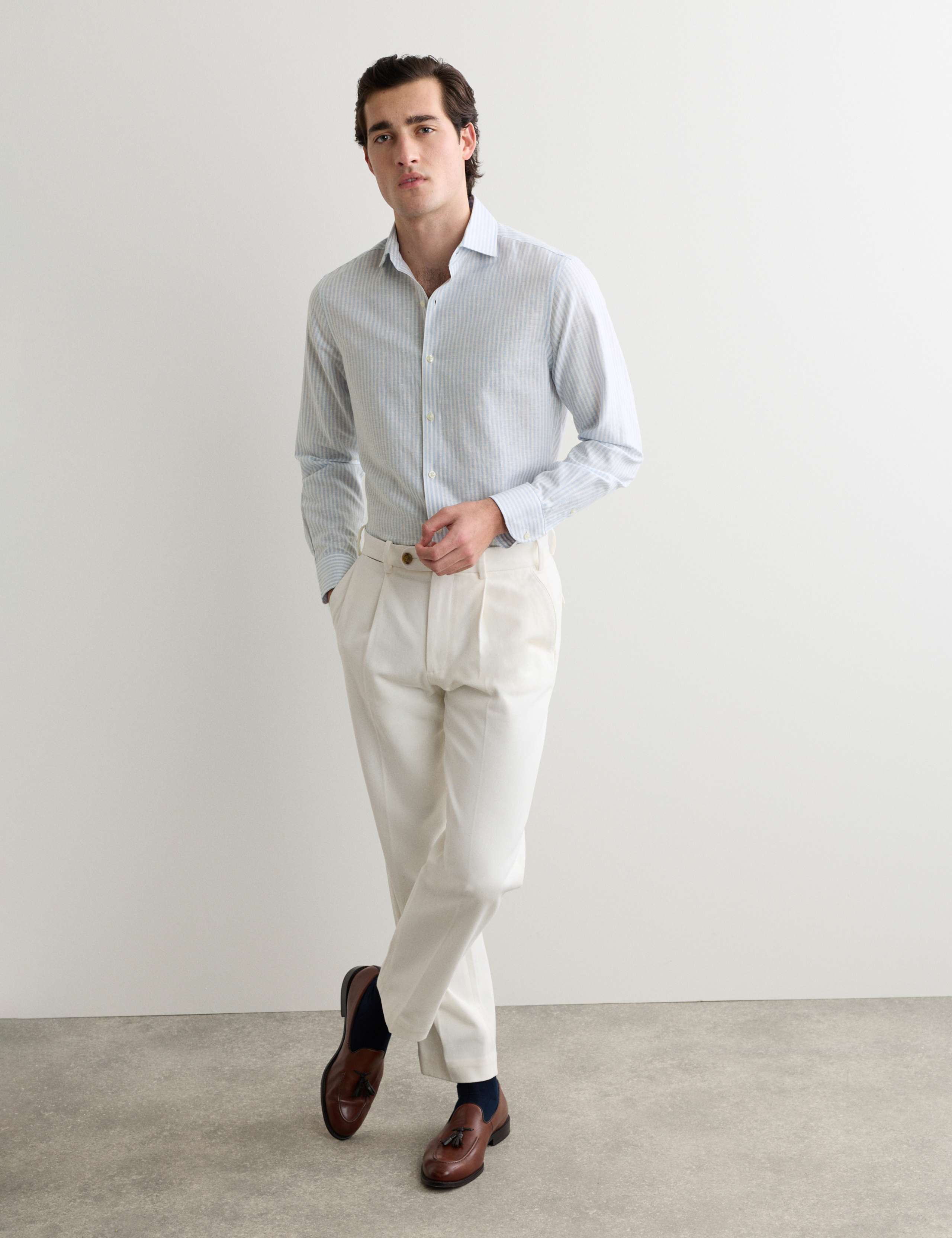 Regular Fit Luxury Linen Cotton Striped Shirt 1 of 7