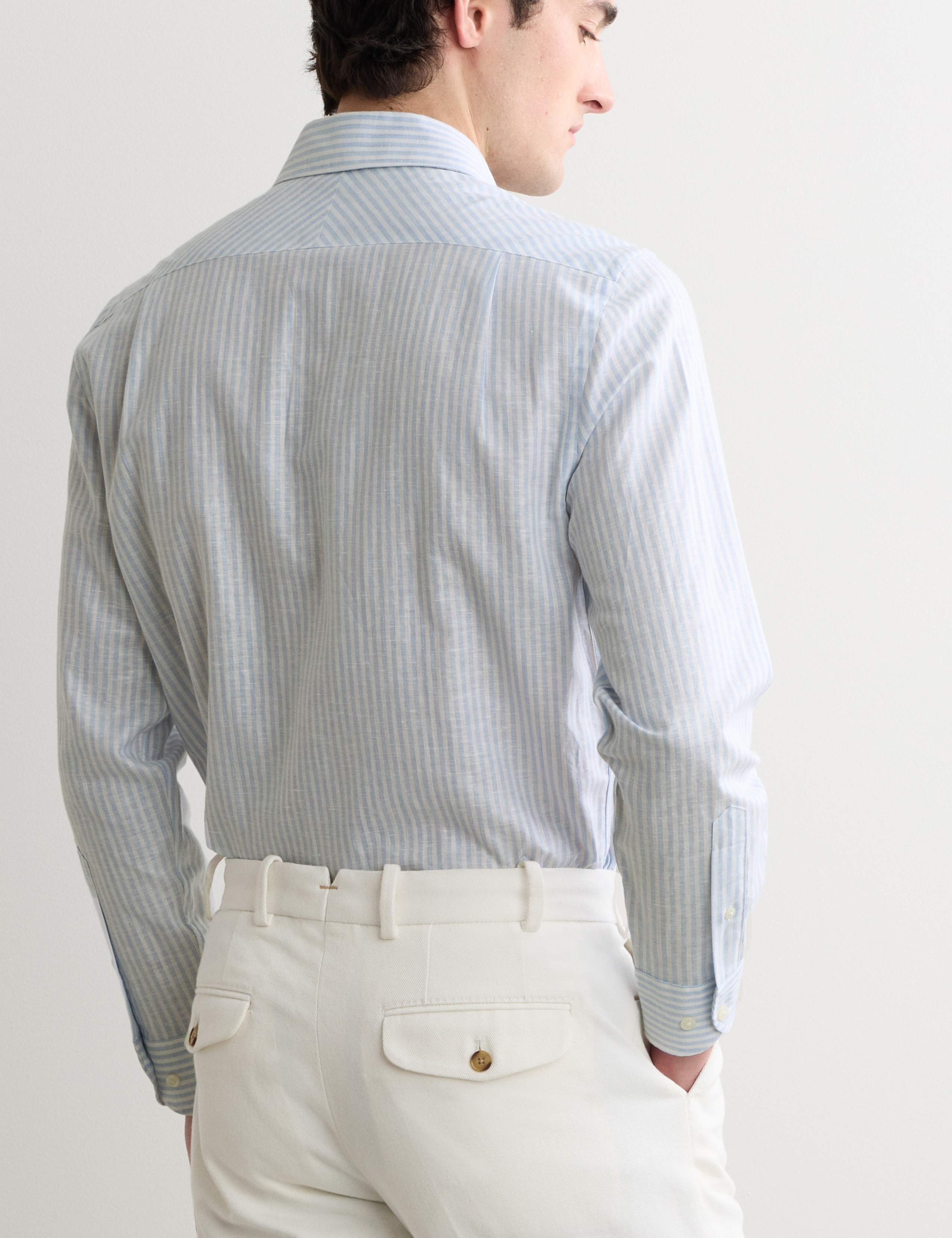 Regular Fit Luxury Linen Cotton Striped Shirt 5 of 7