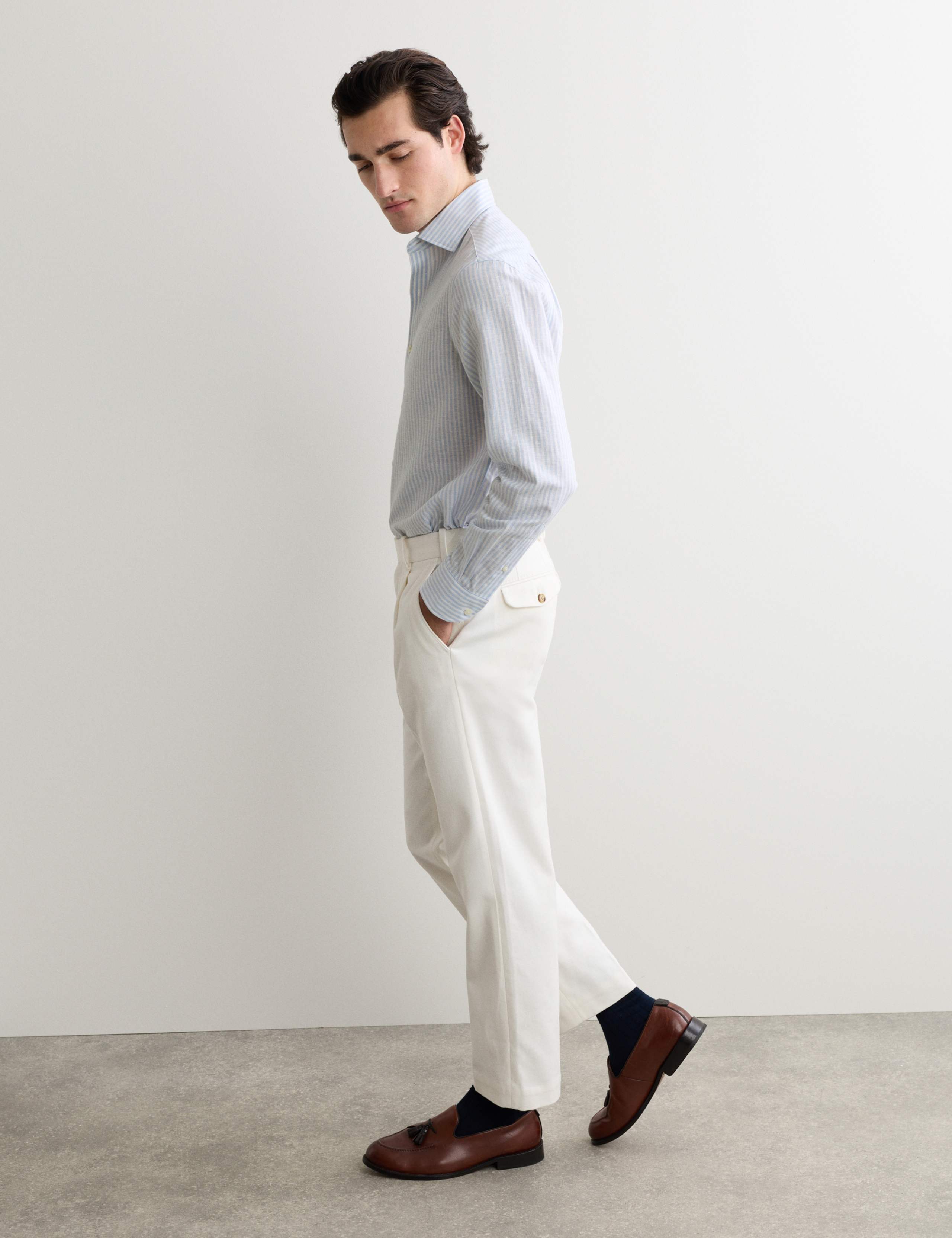 Regular Fit Linen Blend Striped Luxury Shirt 6 of 7