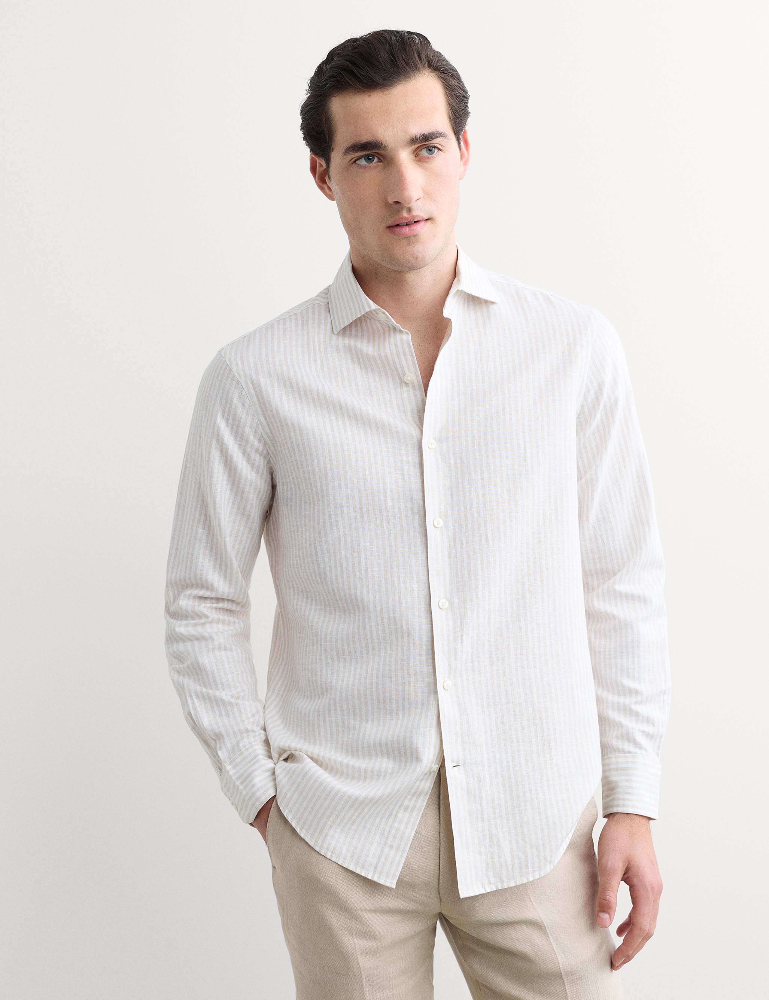 Regular Fit Luxury Linen Cotton Striped Shirt 1 of 7