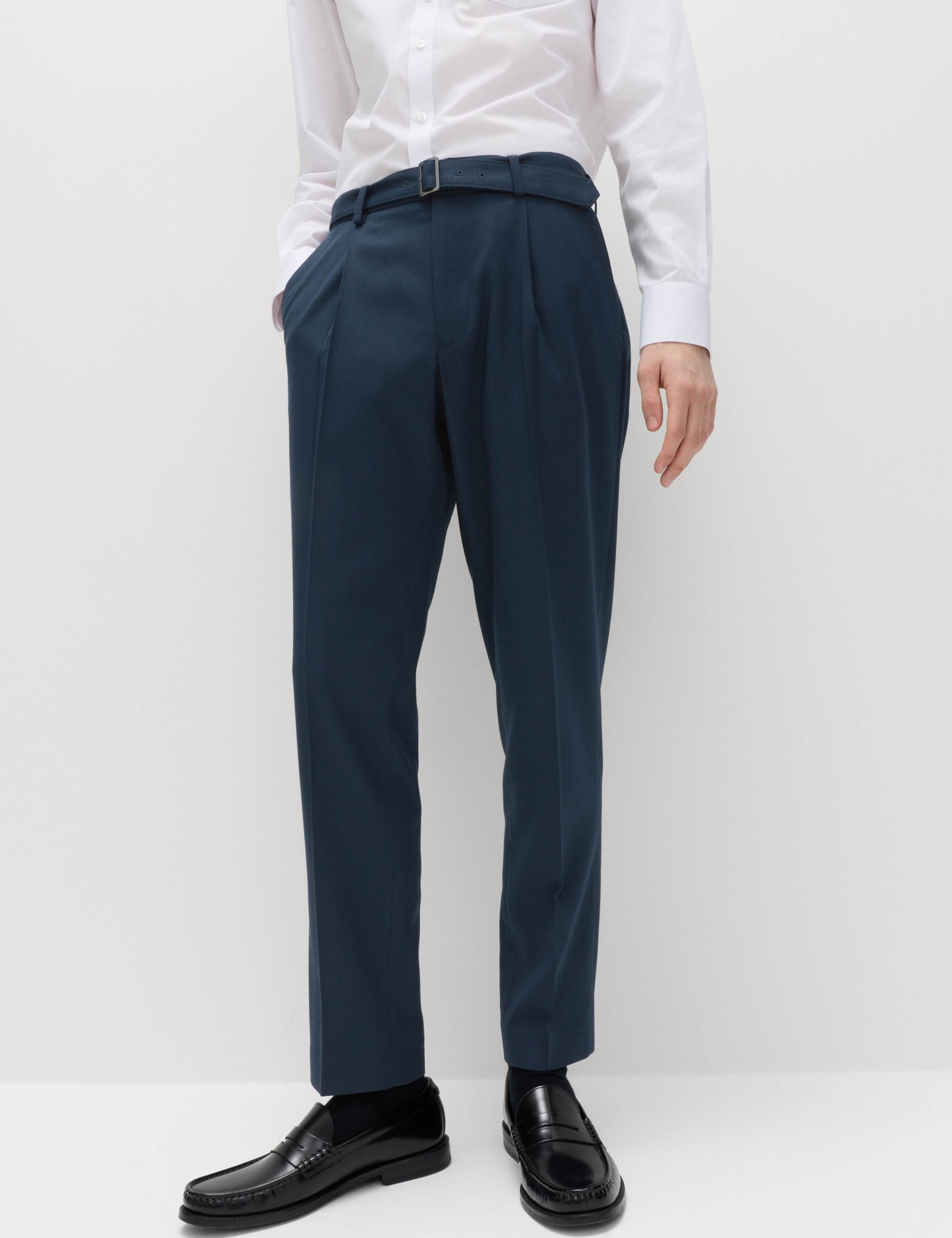 Tapered Fit Self Belt Twill Trousers 1 of 5